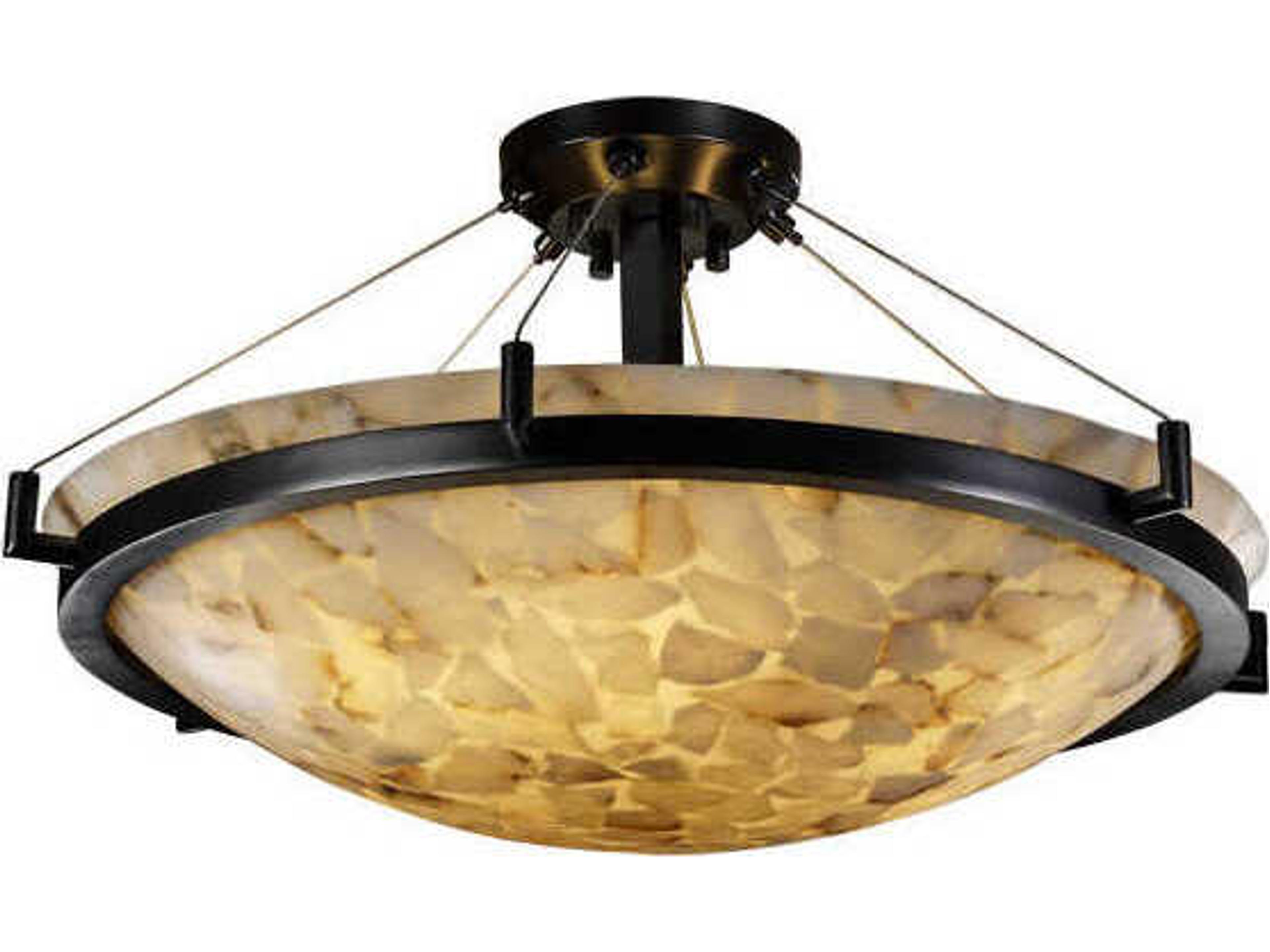 Alabaster Rocks 6-Light Bronze Bowl Semi Flush Mount