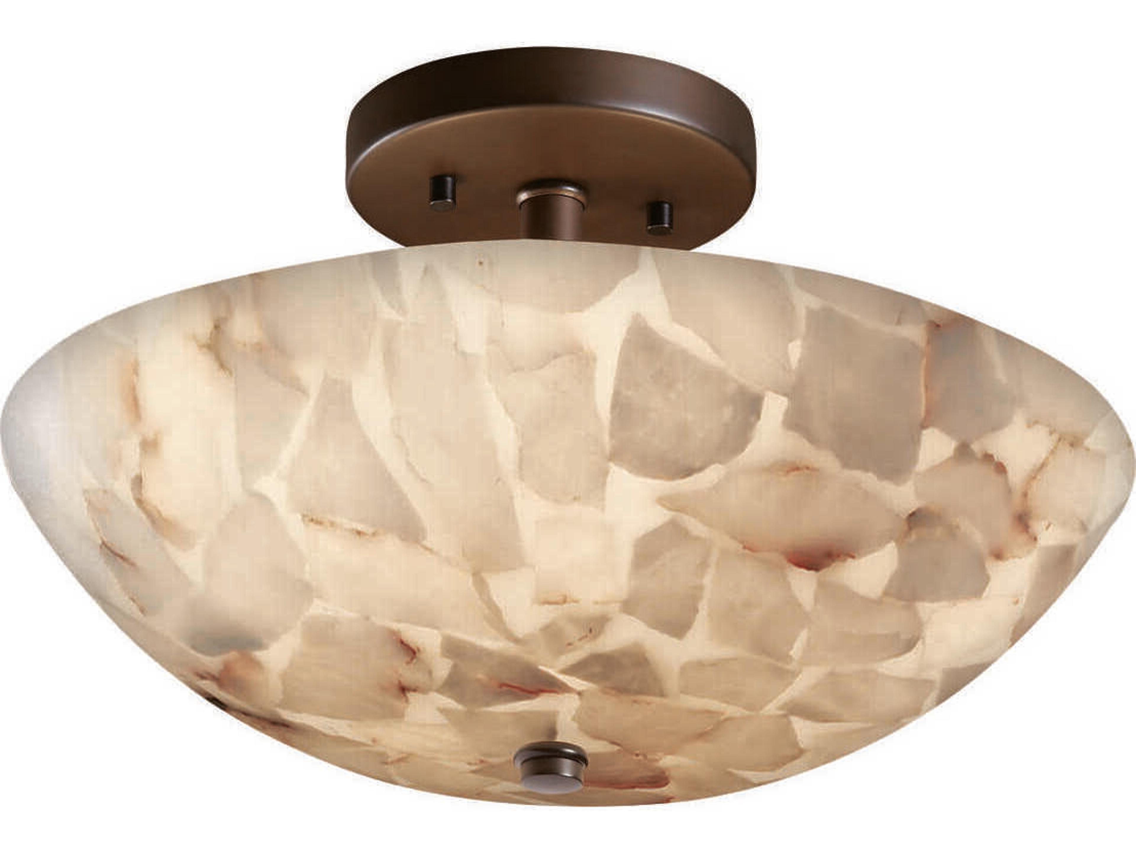 Alabaster Rocks 2-Light Bronze Bowl Round Semi Flush Mount