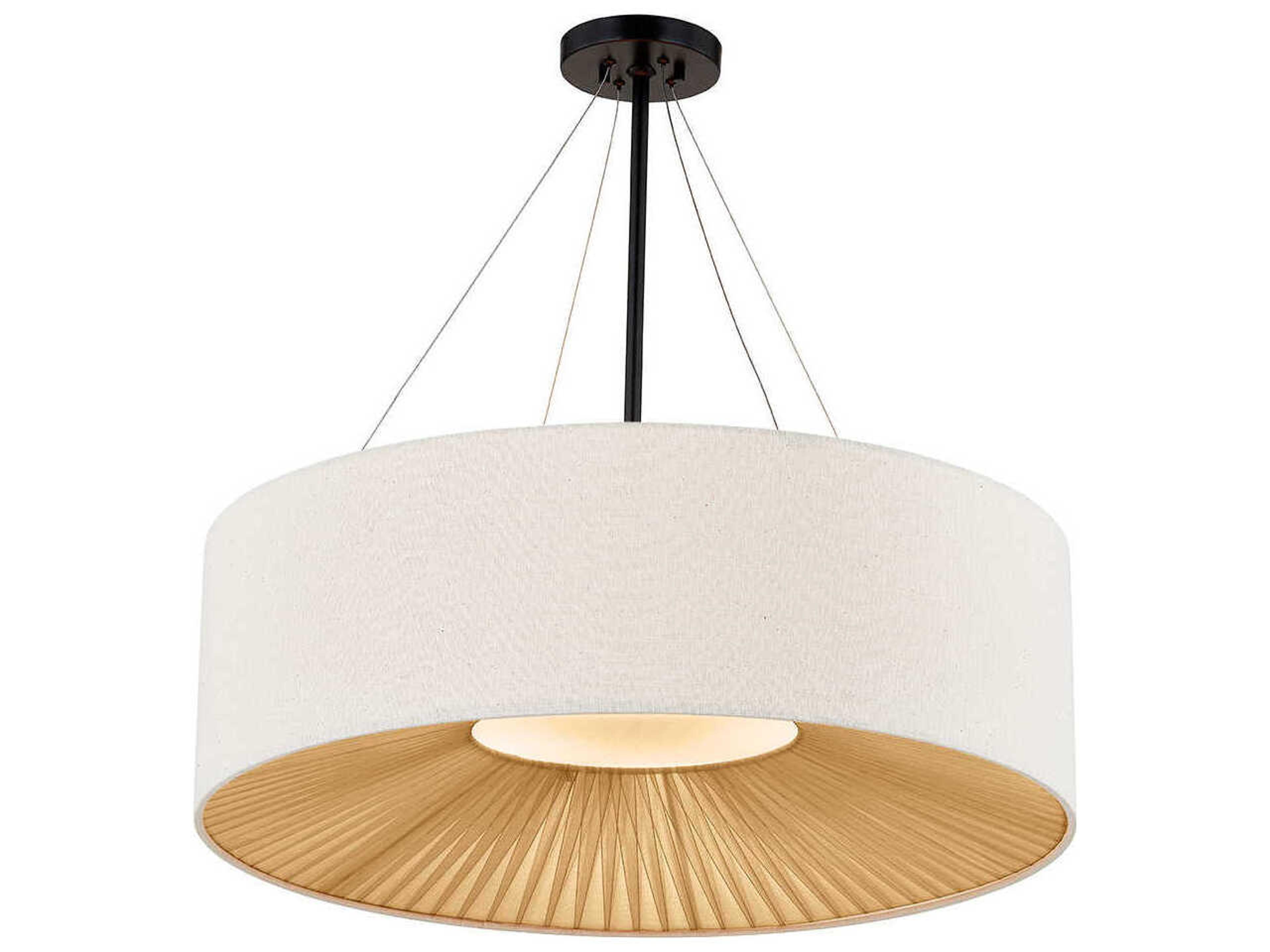 Textile Warren 8-Light Matte Black Off White Drum Pendant