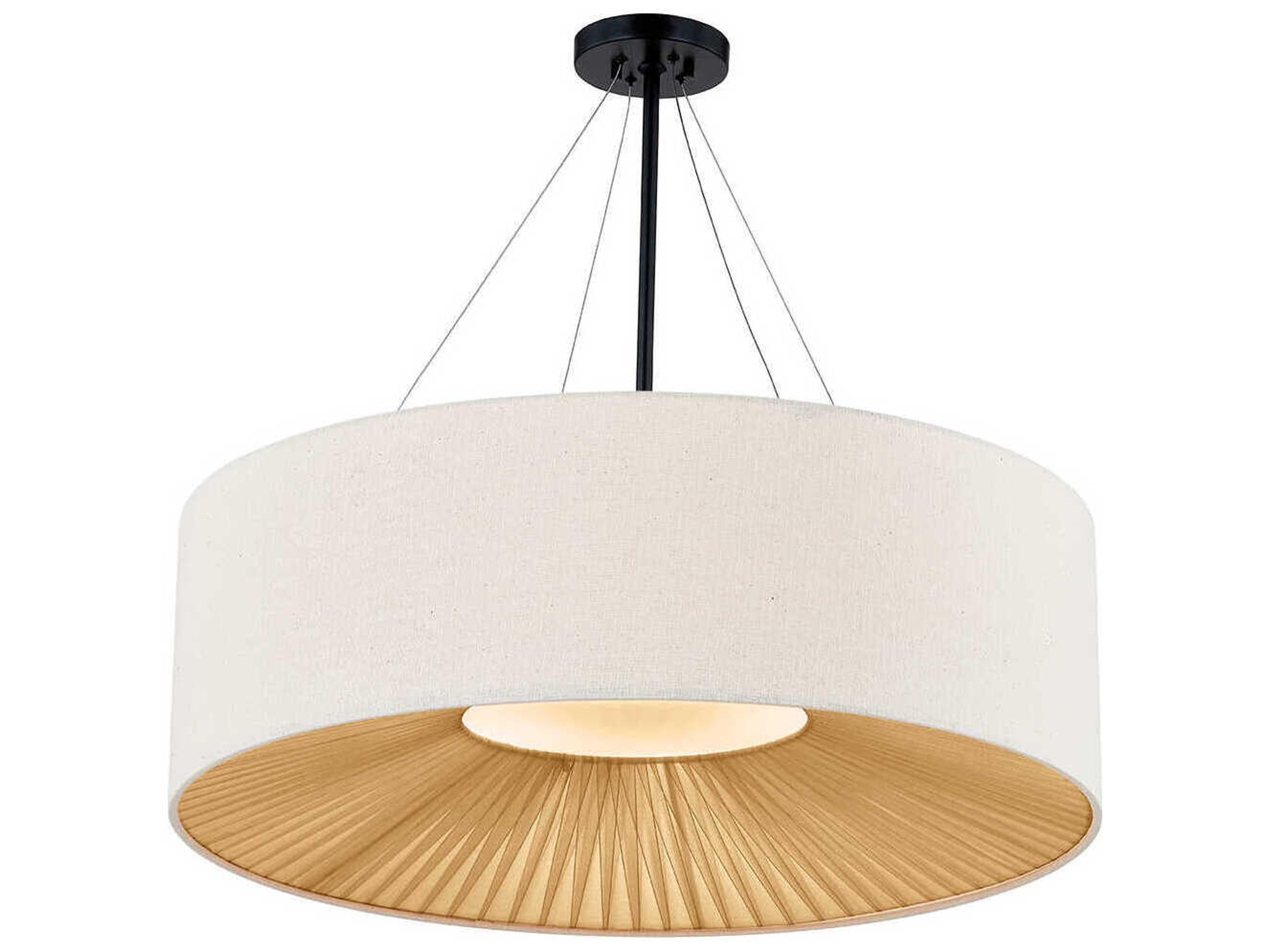 Textile Warren 8-Light Matte Black Off White Drum Pendant