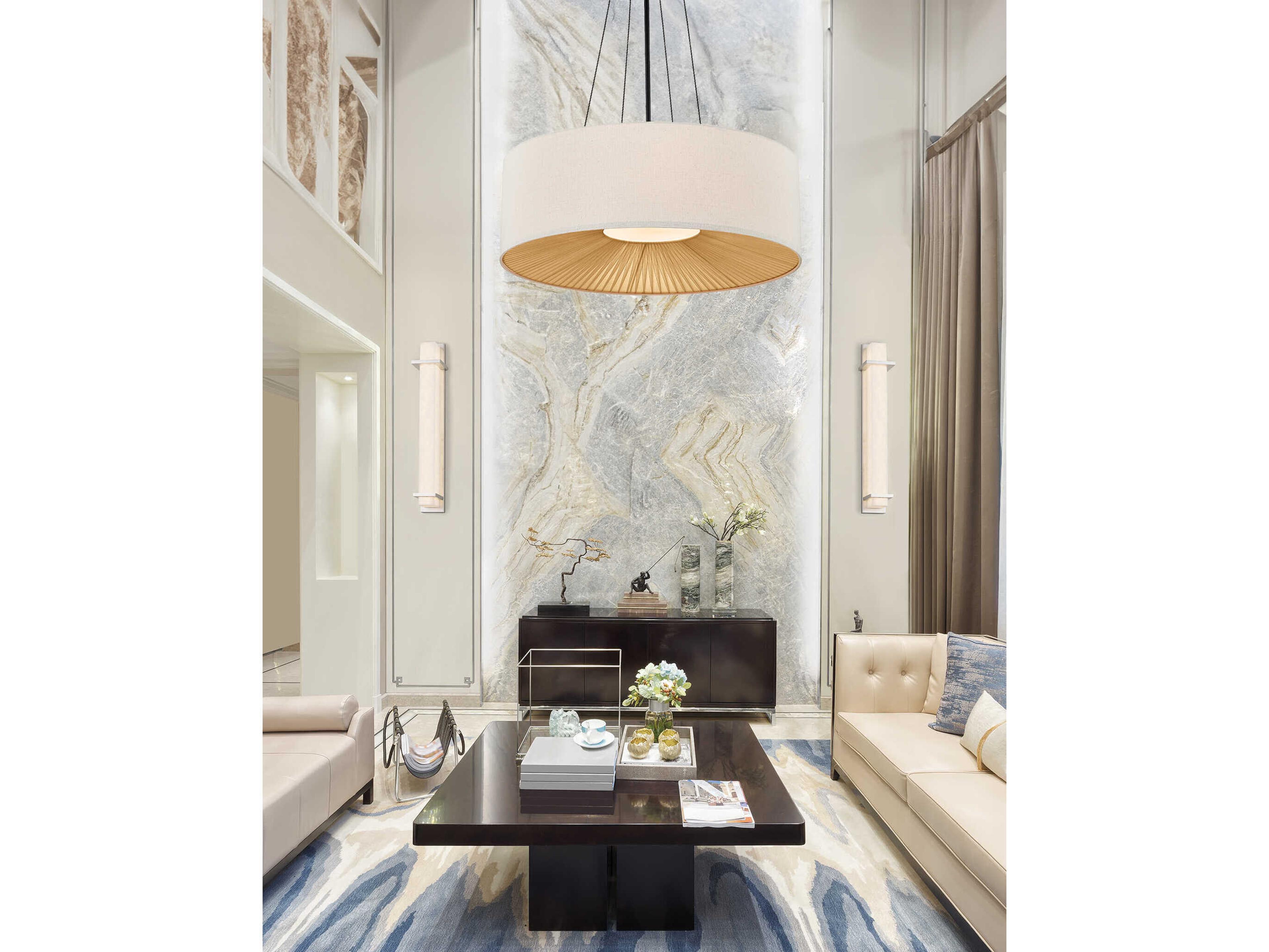 Justice Design Group Textile Warren 8-Light Matte Black Off White Drum Pendant