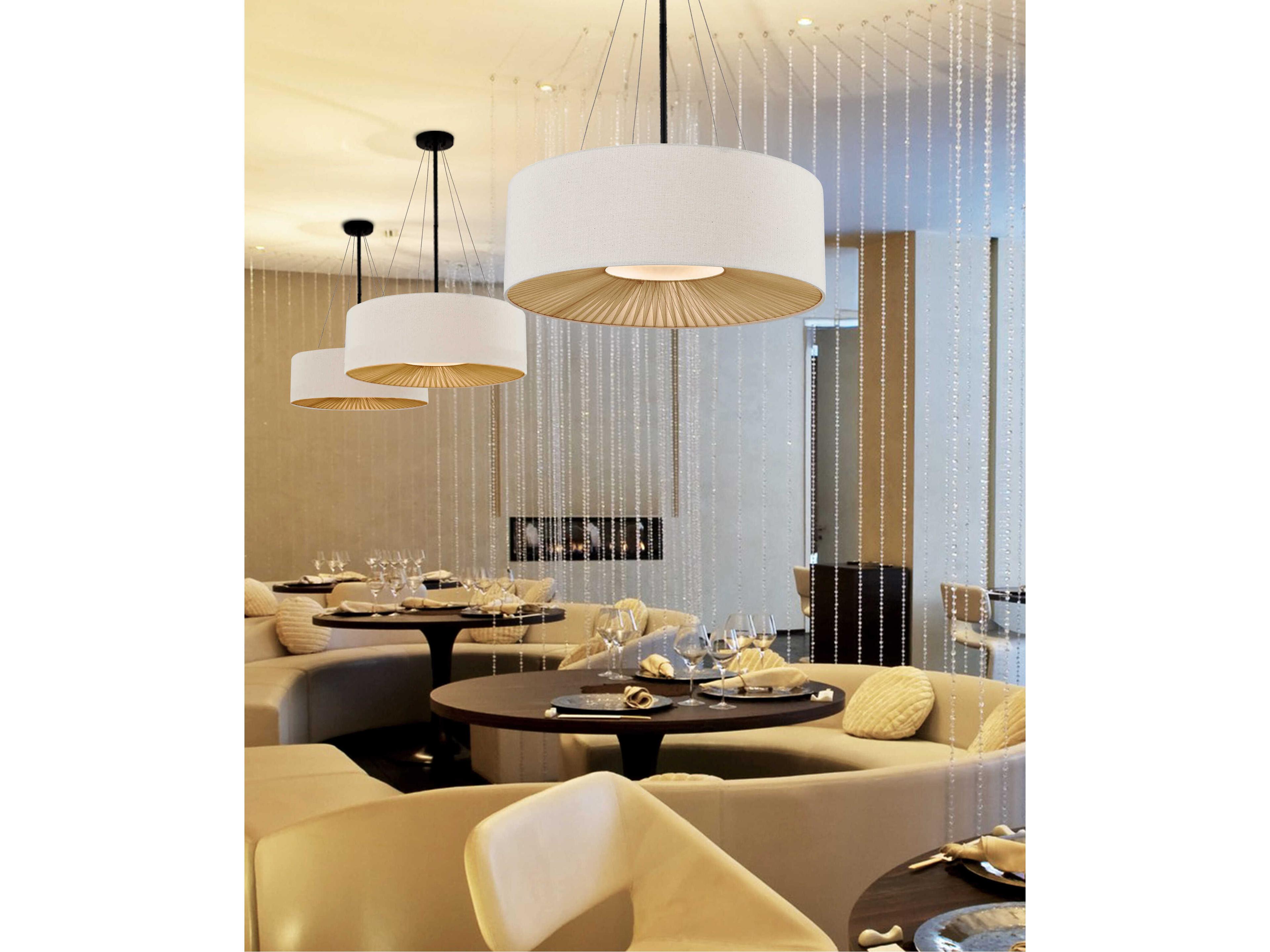 Justice Design Group Textile Warren 8-Light Matte Black Off White Drum Pendant