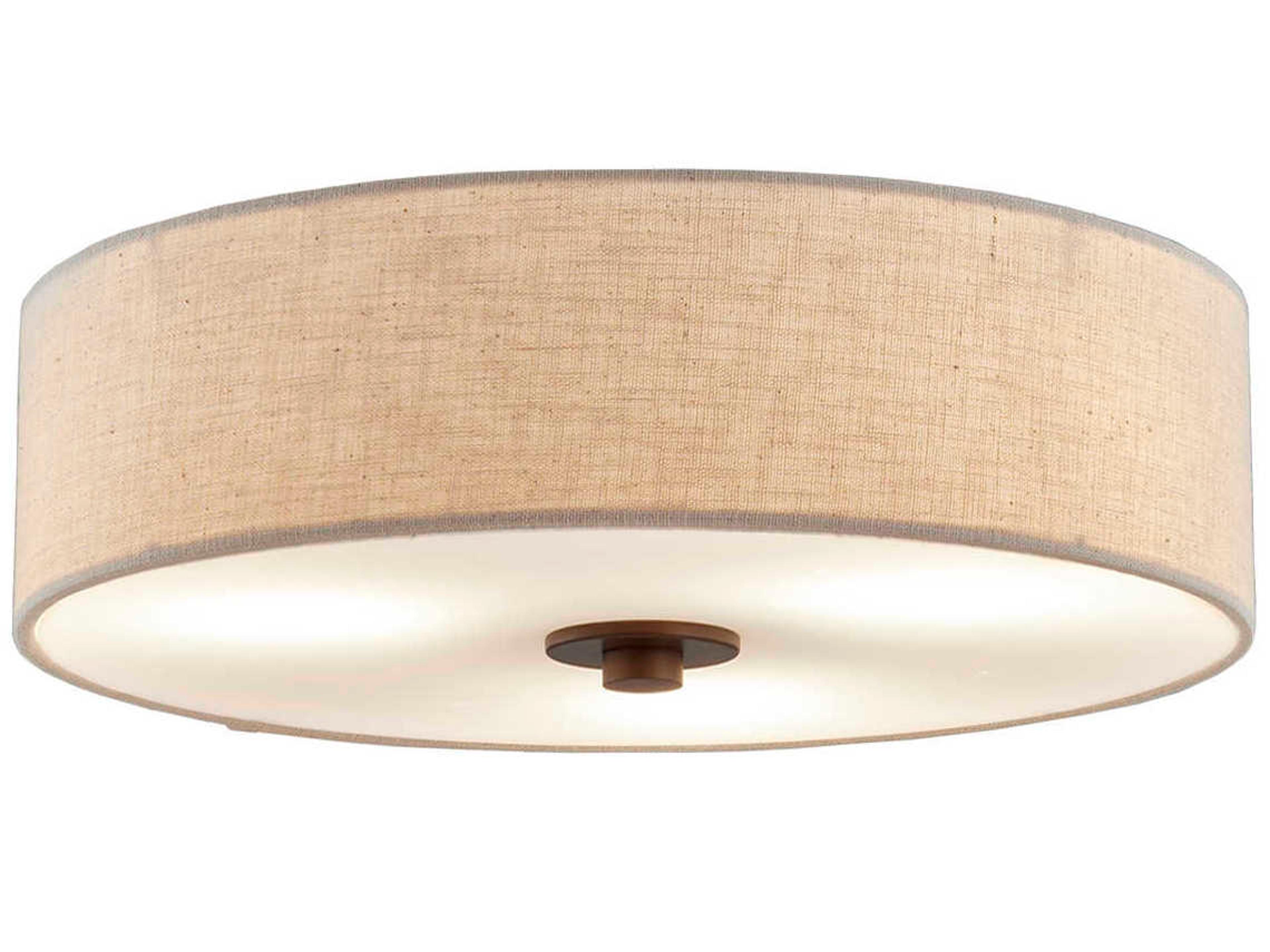 Textile 3-Light Bronze LED Drum Flush Mount