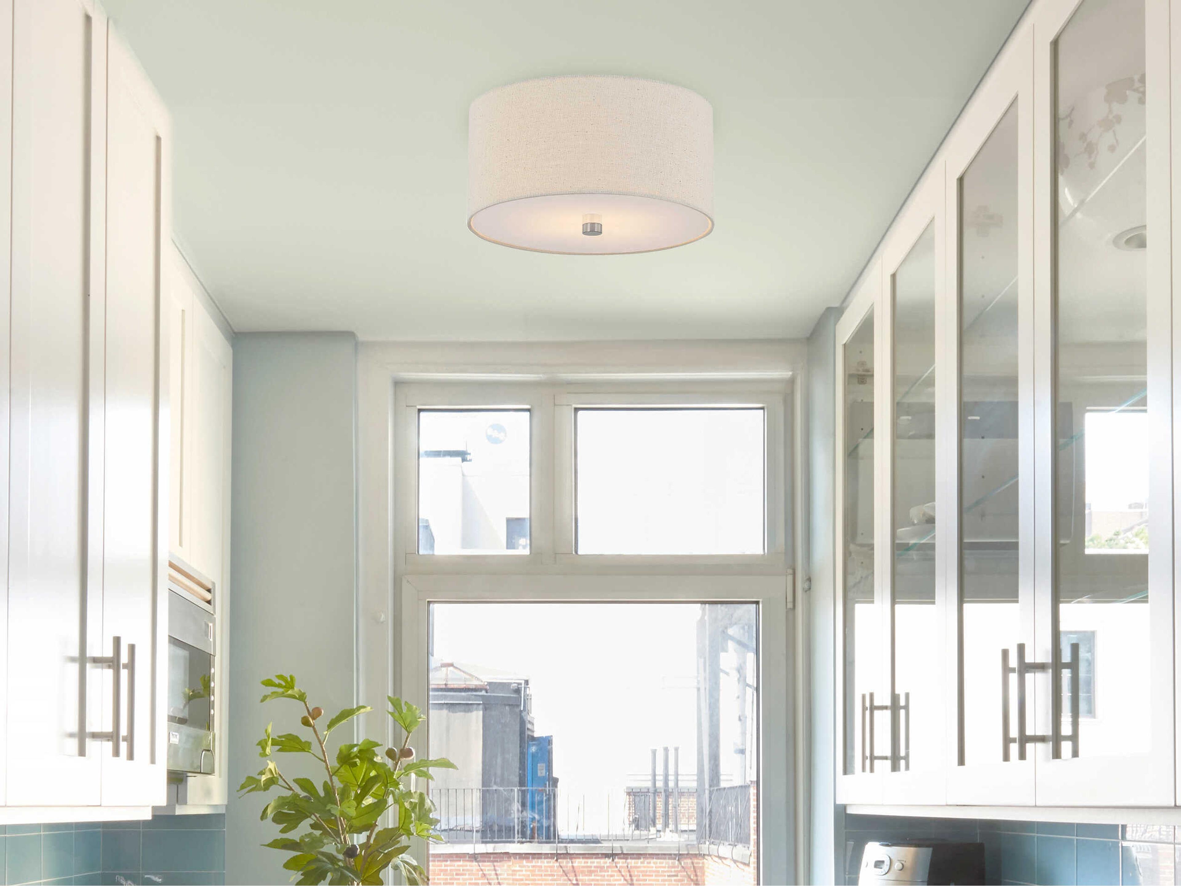 Justice Design Group Textile Classic 2-Light Off White Drum Flush Mount