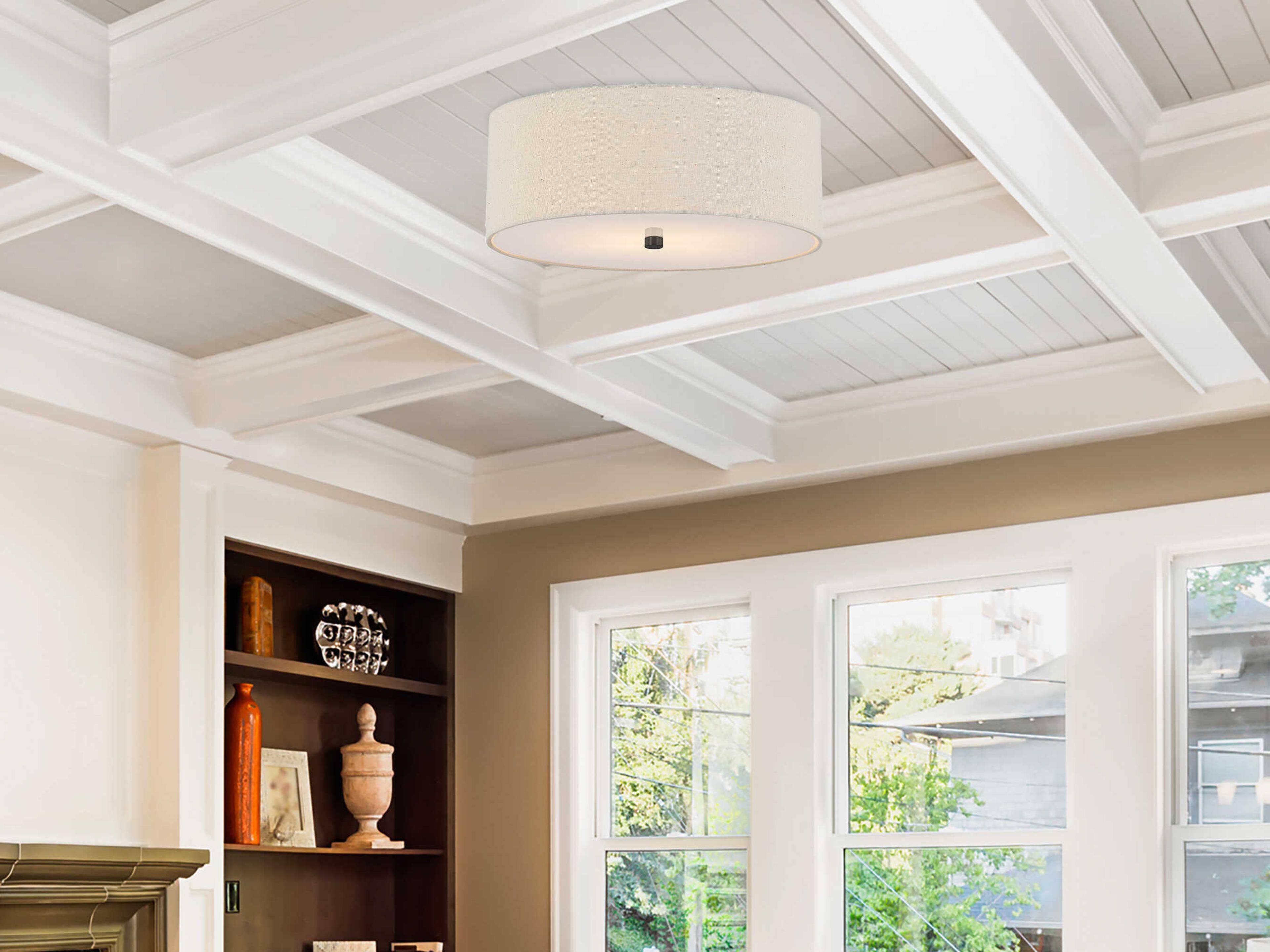 Justice Design Group Textile Classic 4-Light Off White Drum Flush Mount