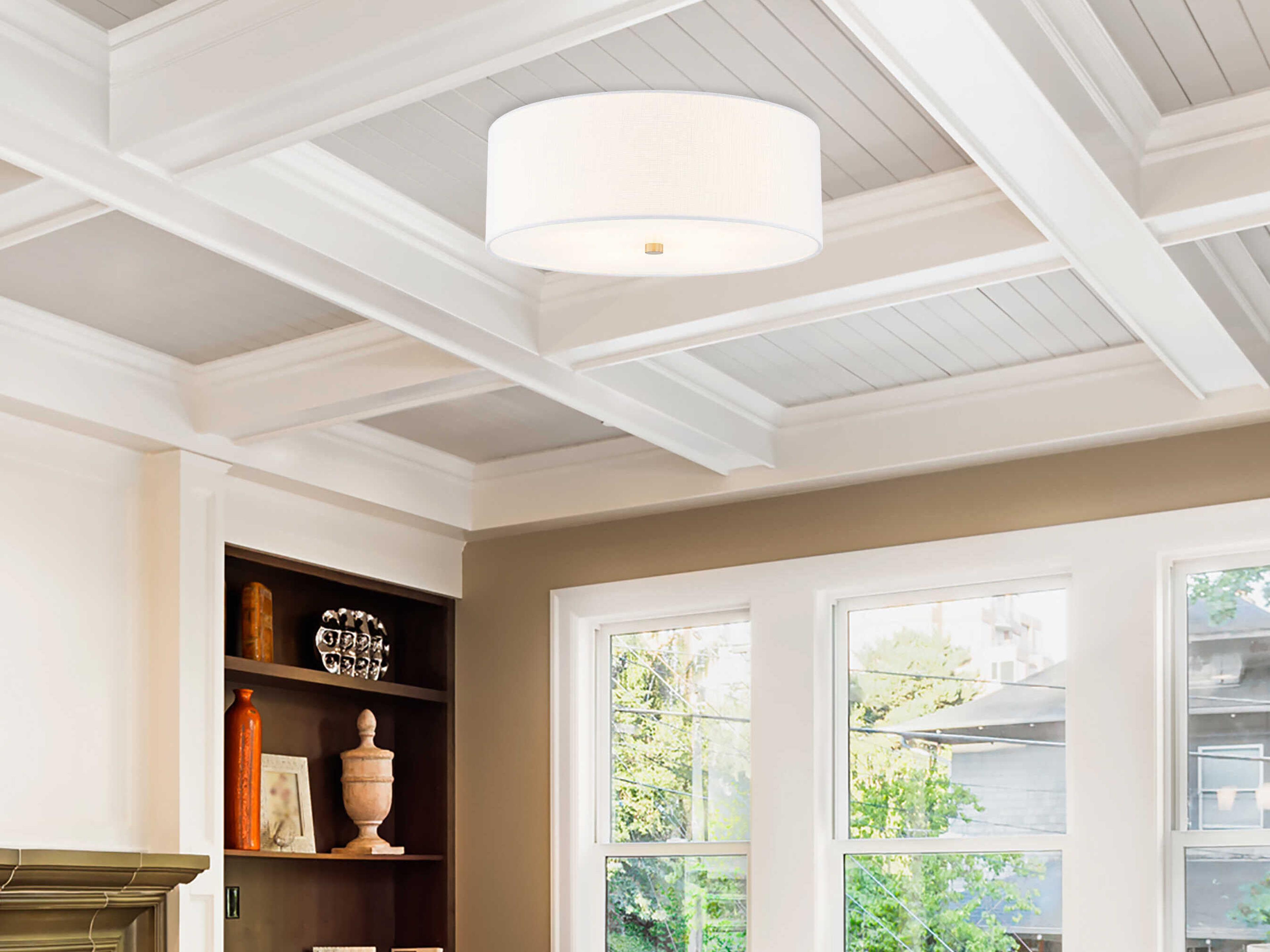 Justice Design Group Textile Classic 4-Light White Drum Flush Mount