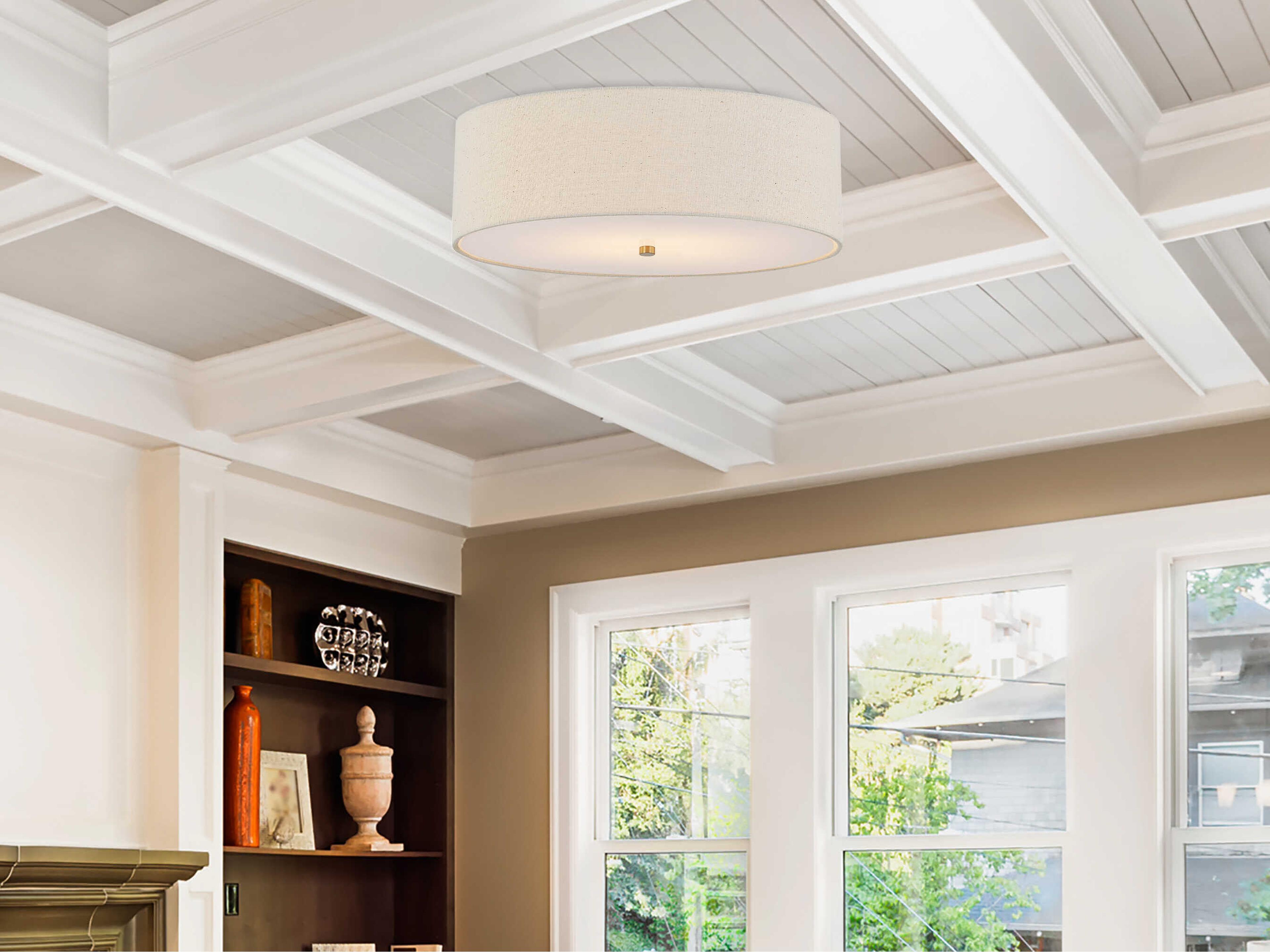 Justice Design Group Textile Classic 5-Light Off White Drum Flush Mount