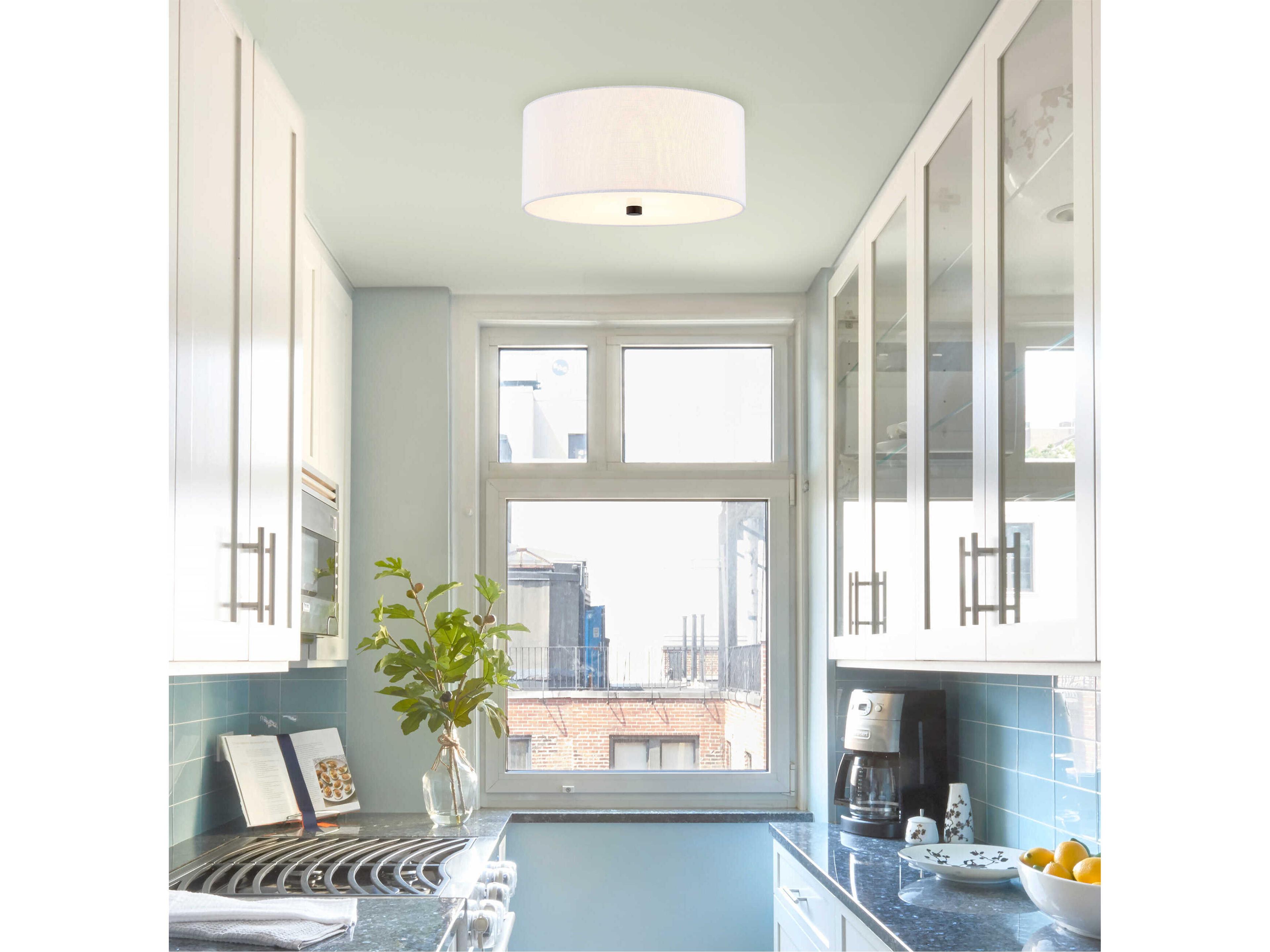 Justice Design Group Textile Classic 3-Light White Drum Flush Mount