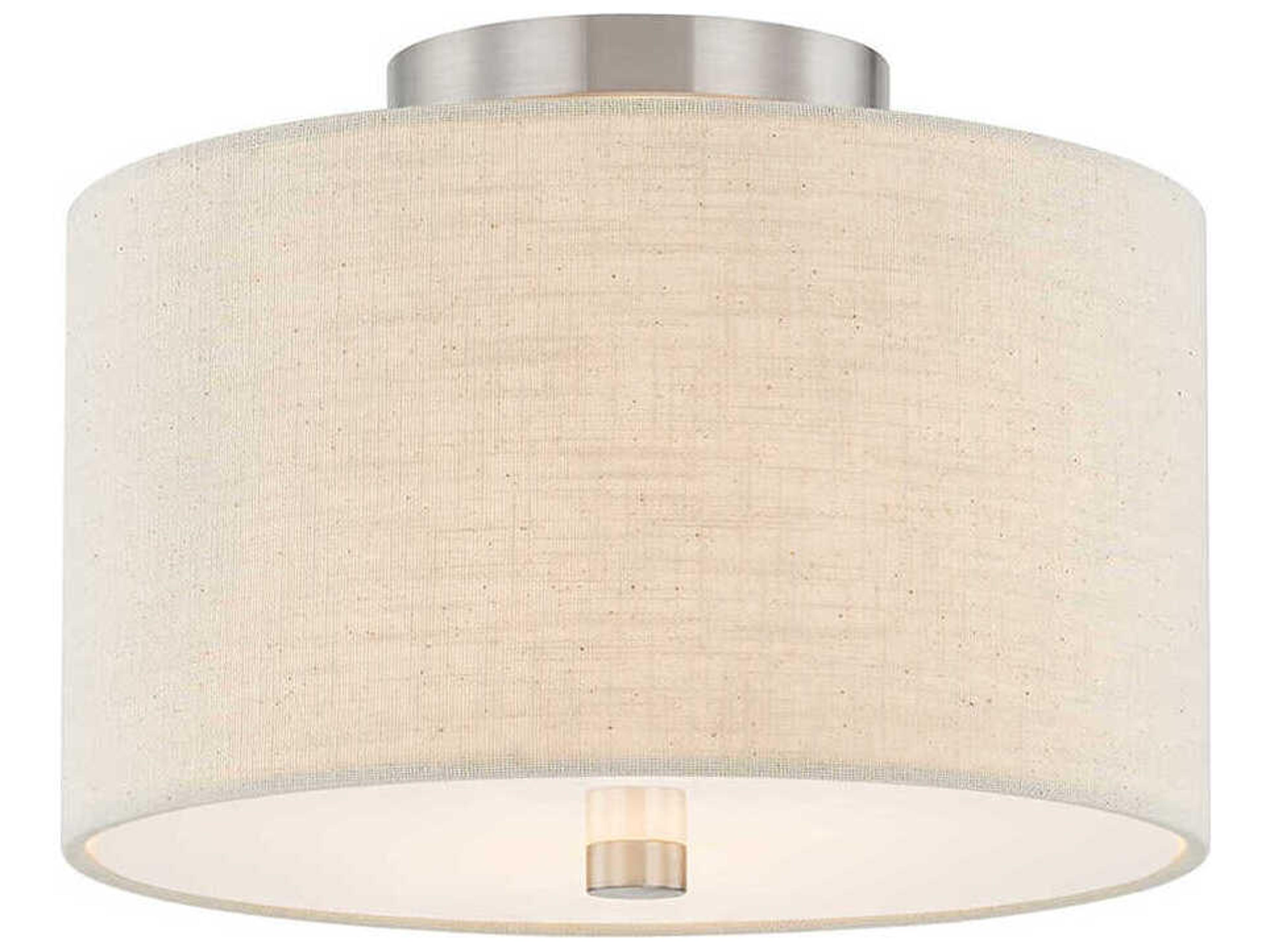 Textile Classic 2-Light Nickel Off White Drum Semi Flush Mount