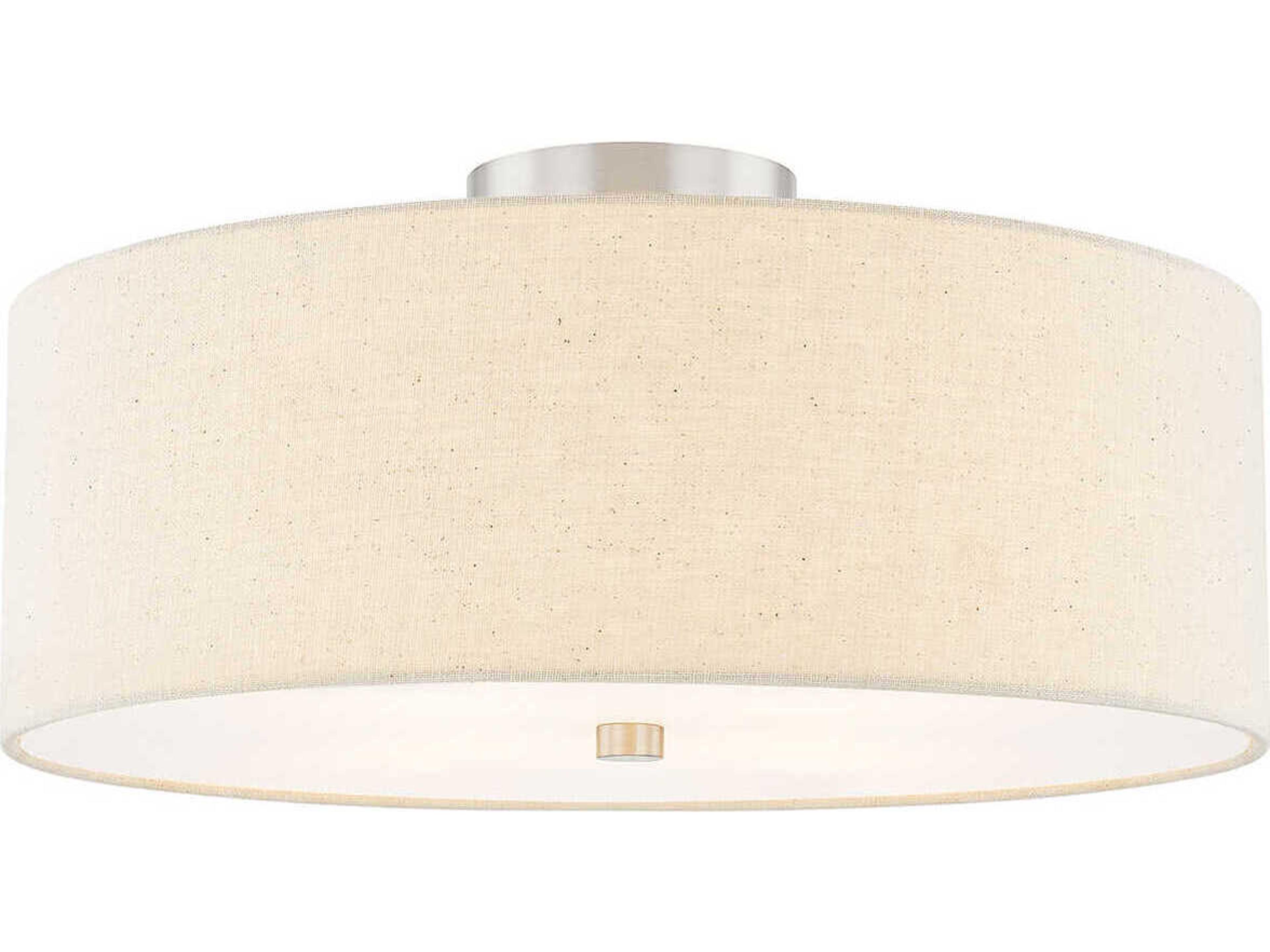 Textile Classic 4-Light Nickel Off White Drum Semi Flush Mount