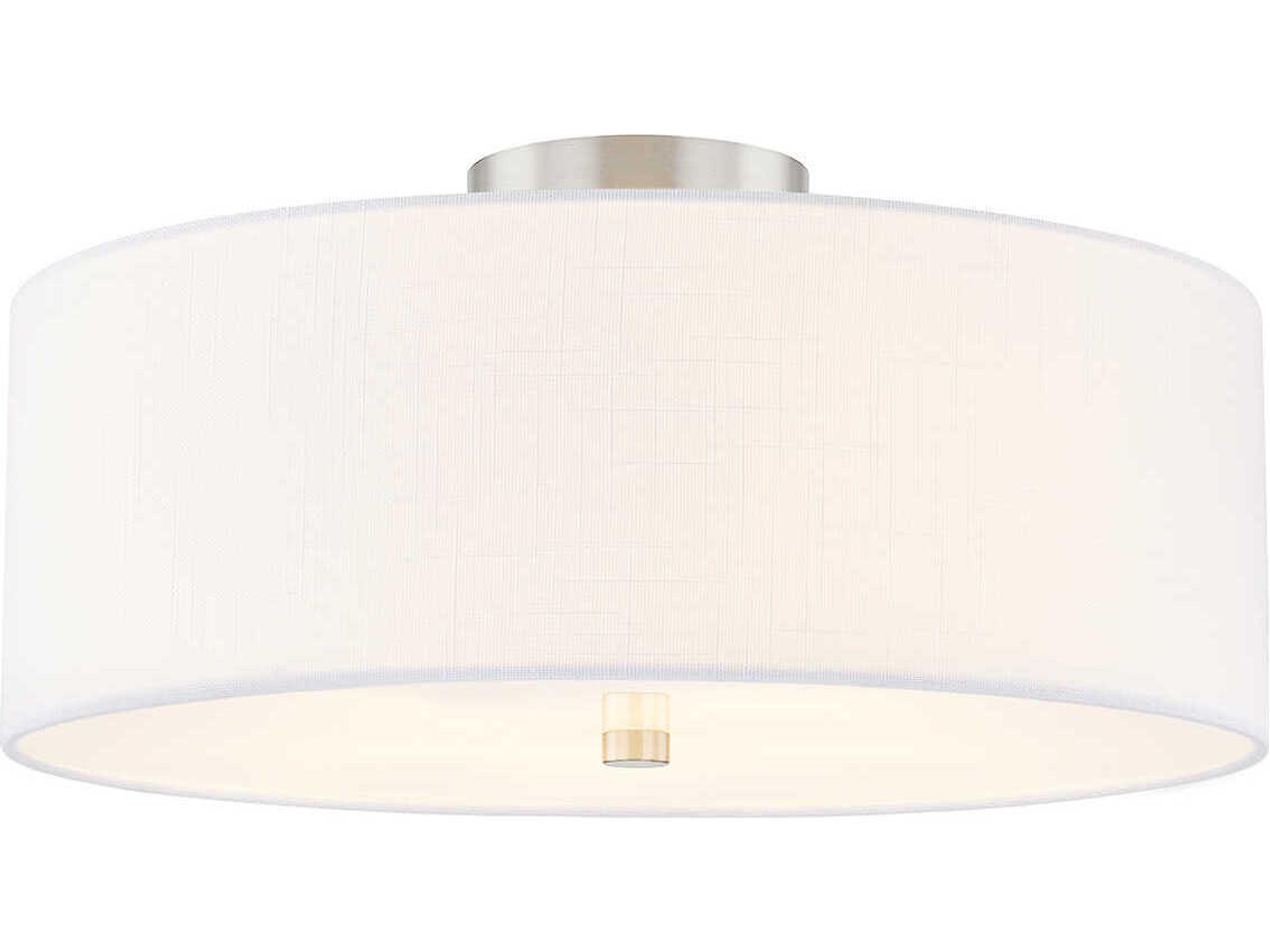 Textile Classic 4-Light Nickel White Drum Semi Flush Mount