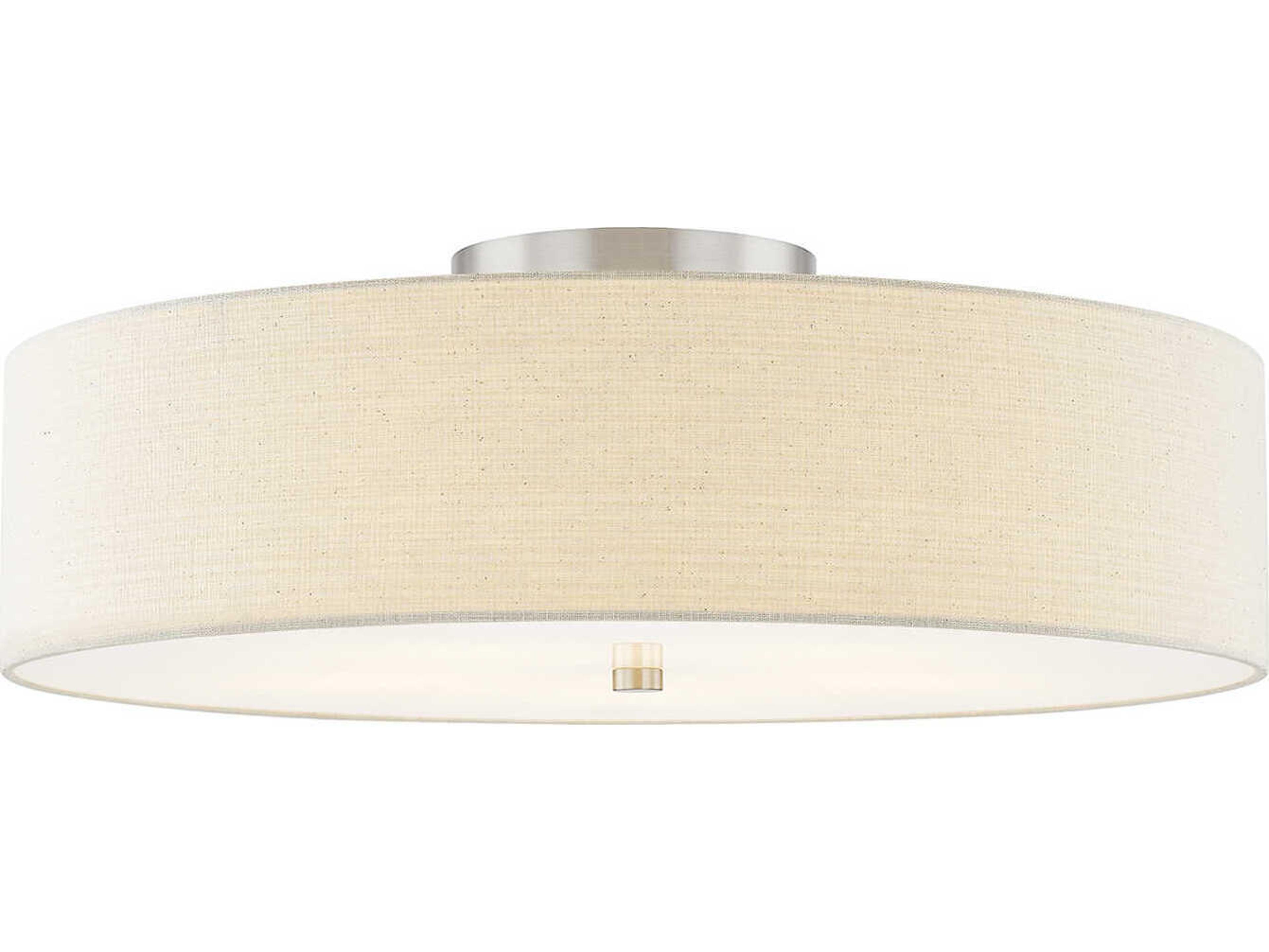 Textile Classic 6-Light Nickel Off White Drum Semi Flush Mount