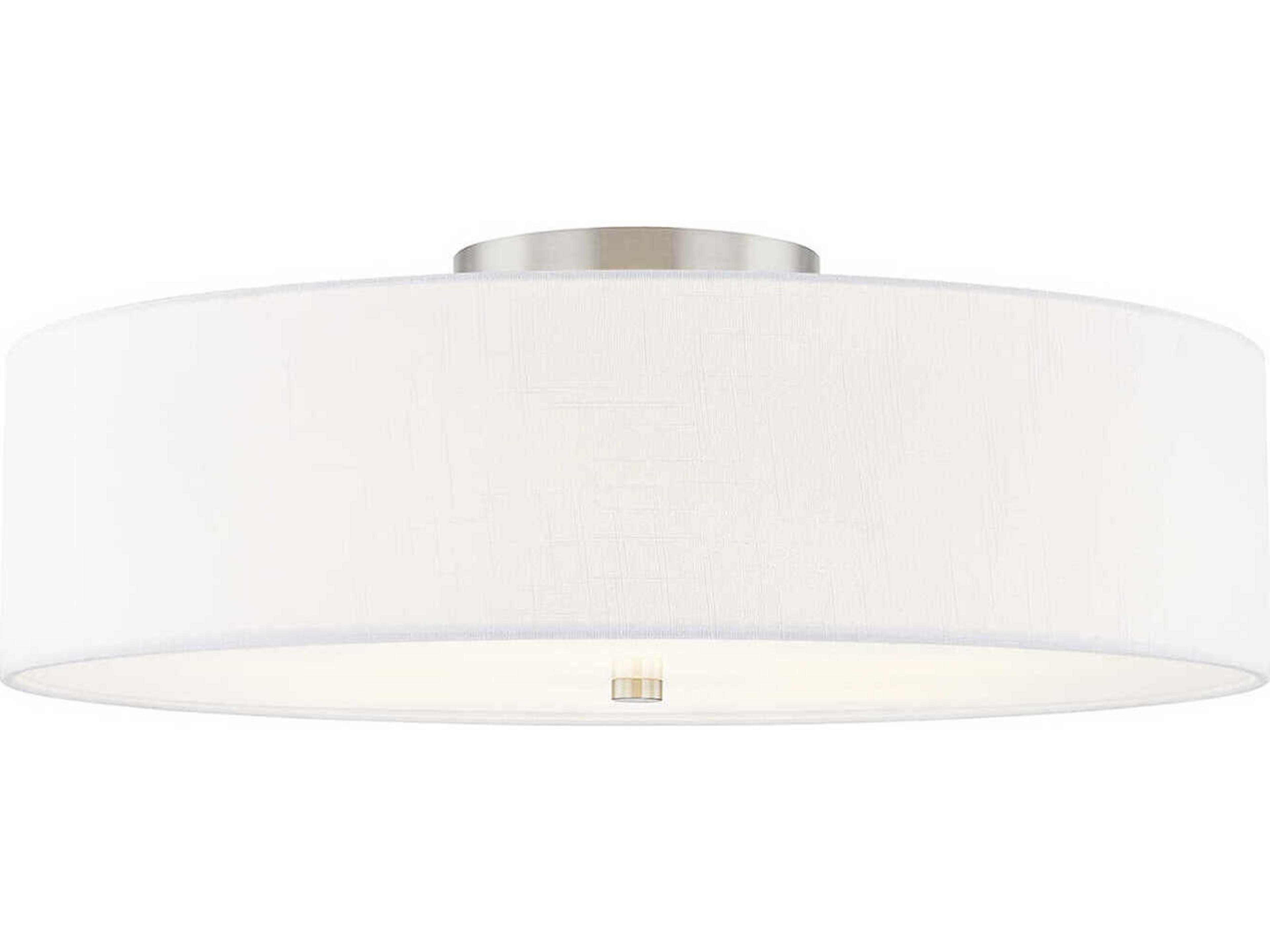 Textile Classic 6-Light Nickel White Drum Semi Flush Mount