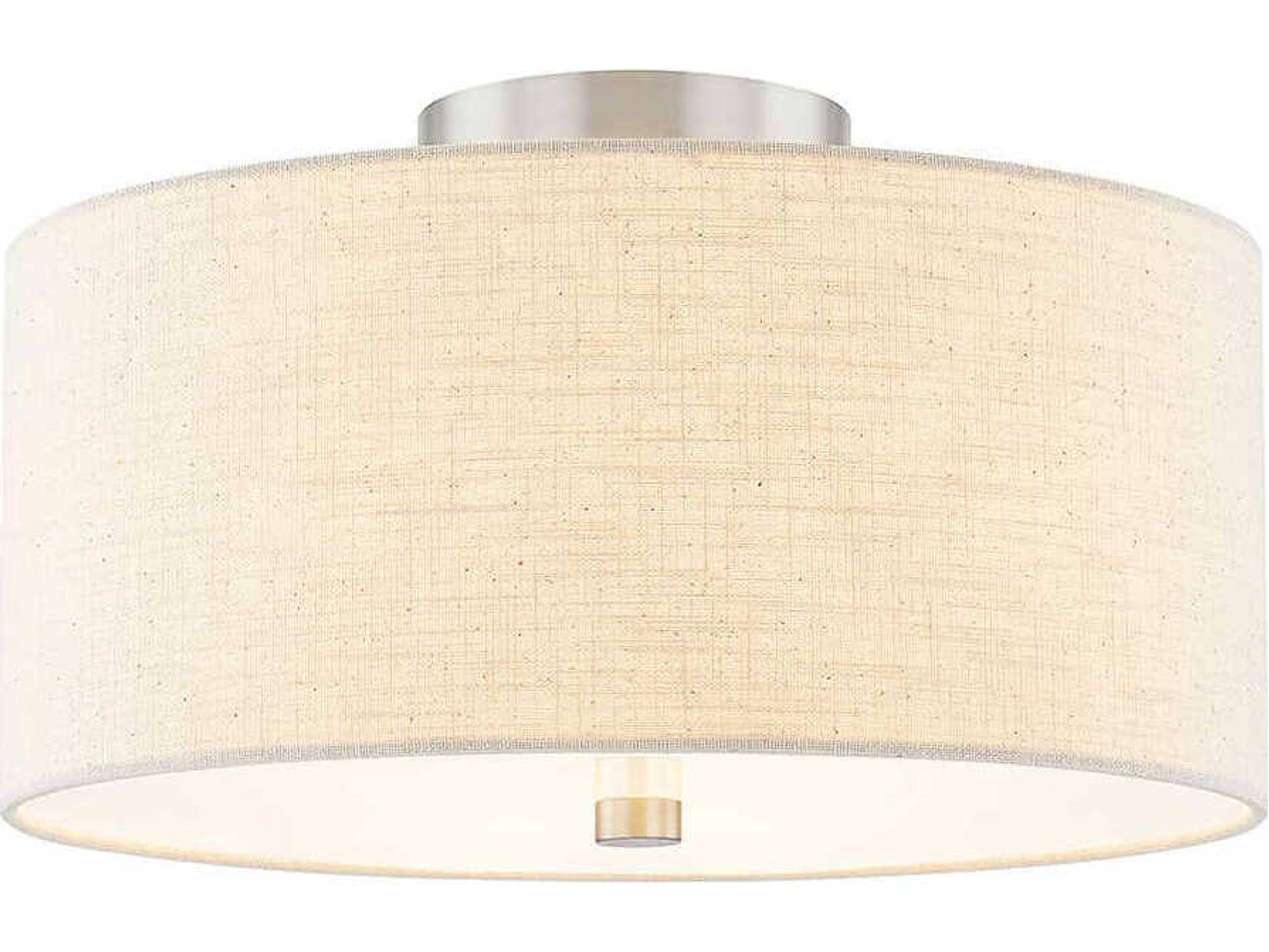 Textile Classic 3-Light Nickel Off White Drum Semi Flush Mount