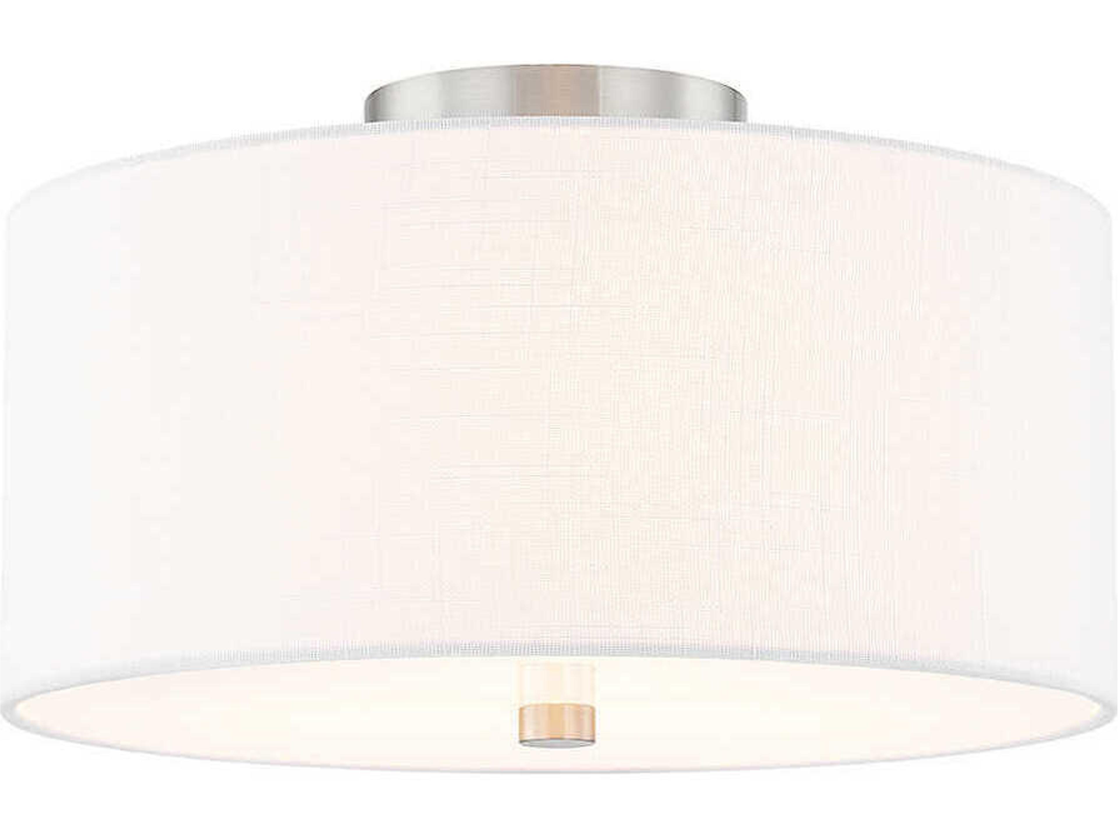Textile Classic 3-Light Nickel White Drum Semi Flush Mount