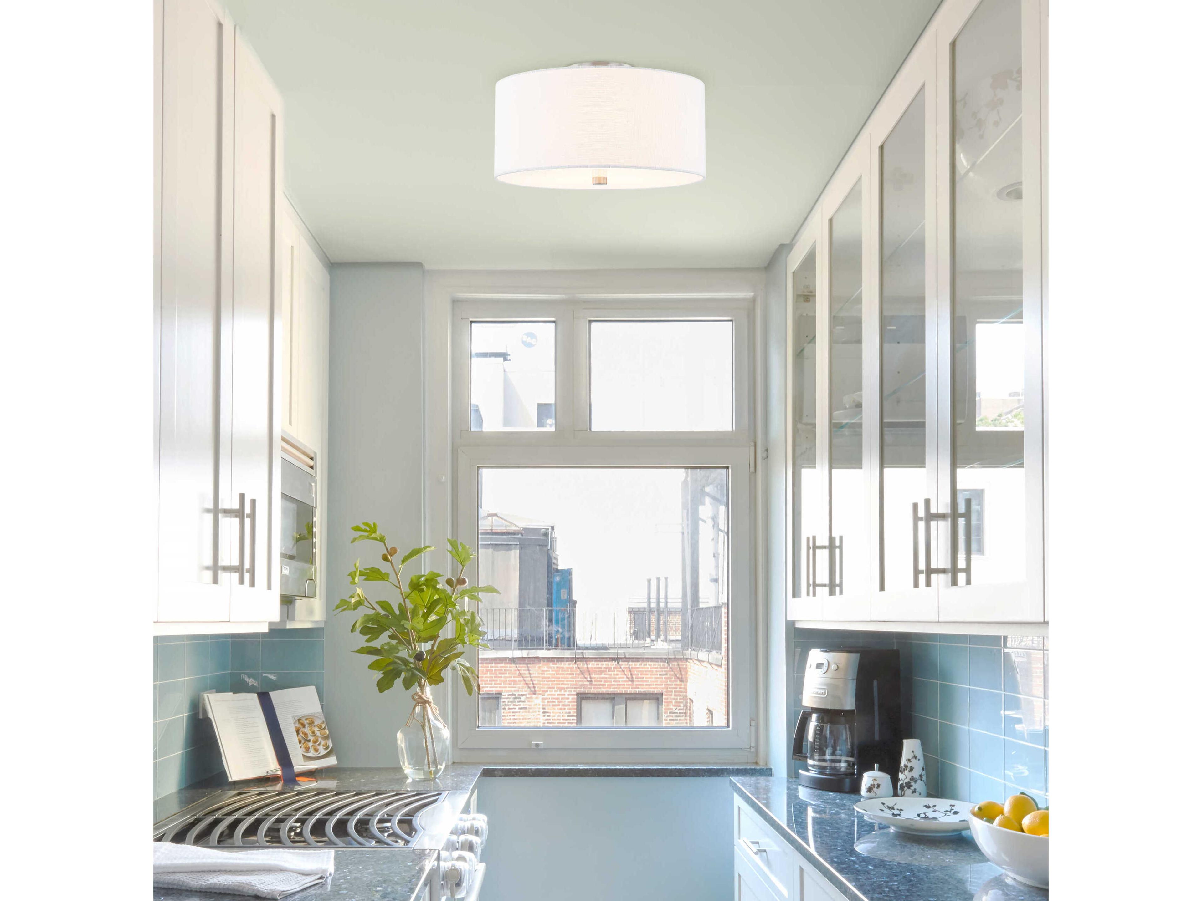 Justice Design Group Textile Classic 3-Light Nickel White Drum Semi Flush Mount