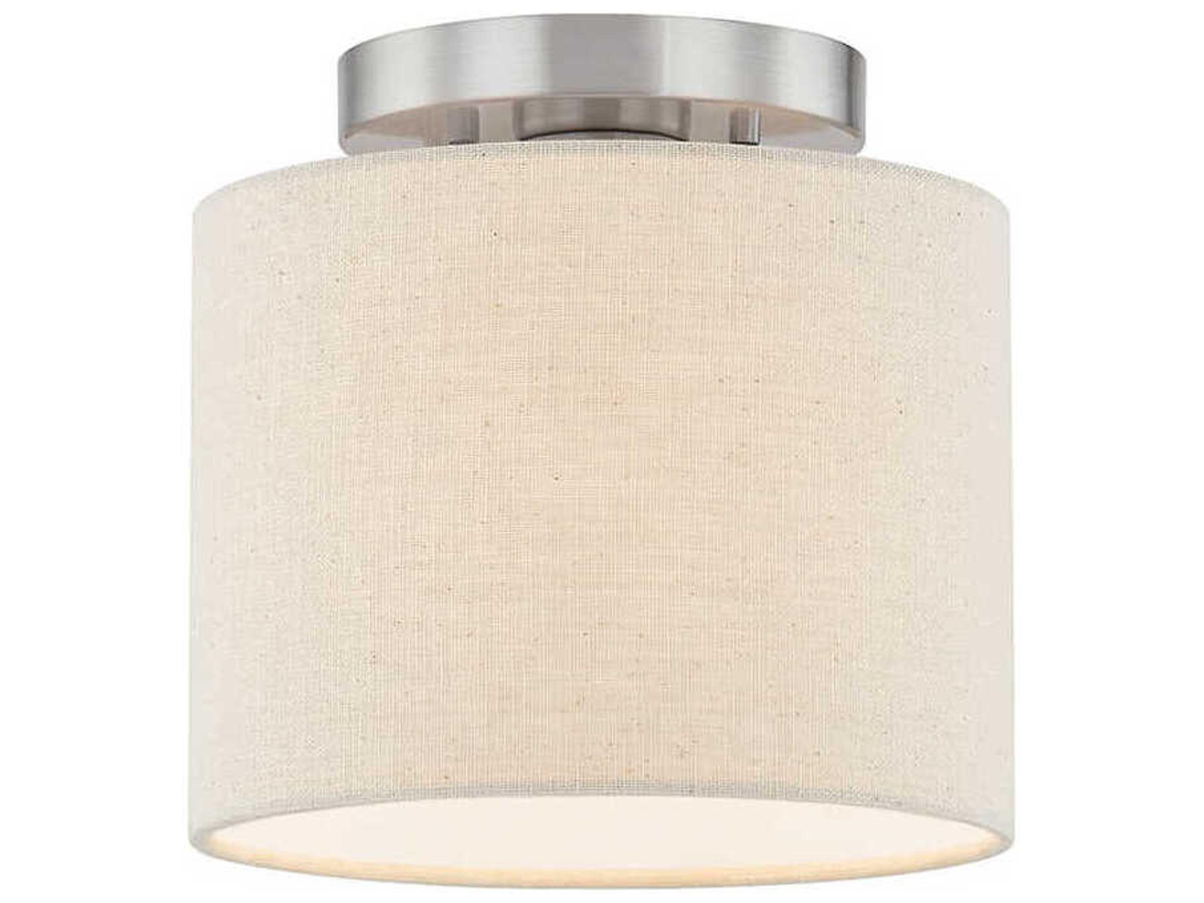 Textile Classic 1-Light Nickel Off White Drum Semi Flush Mount