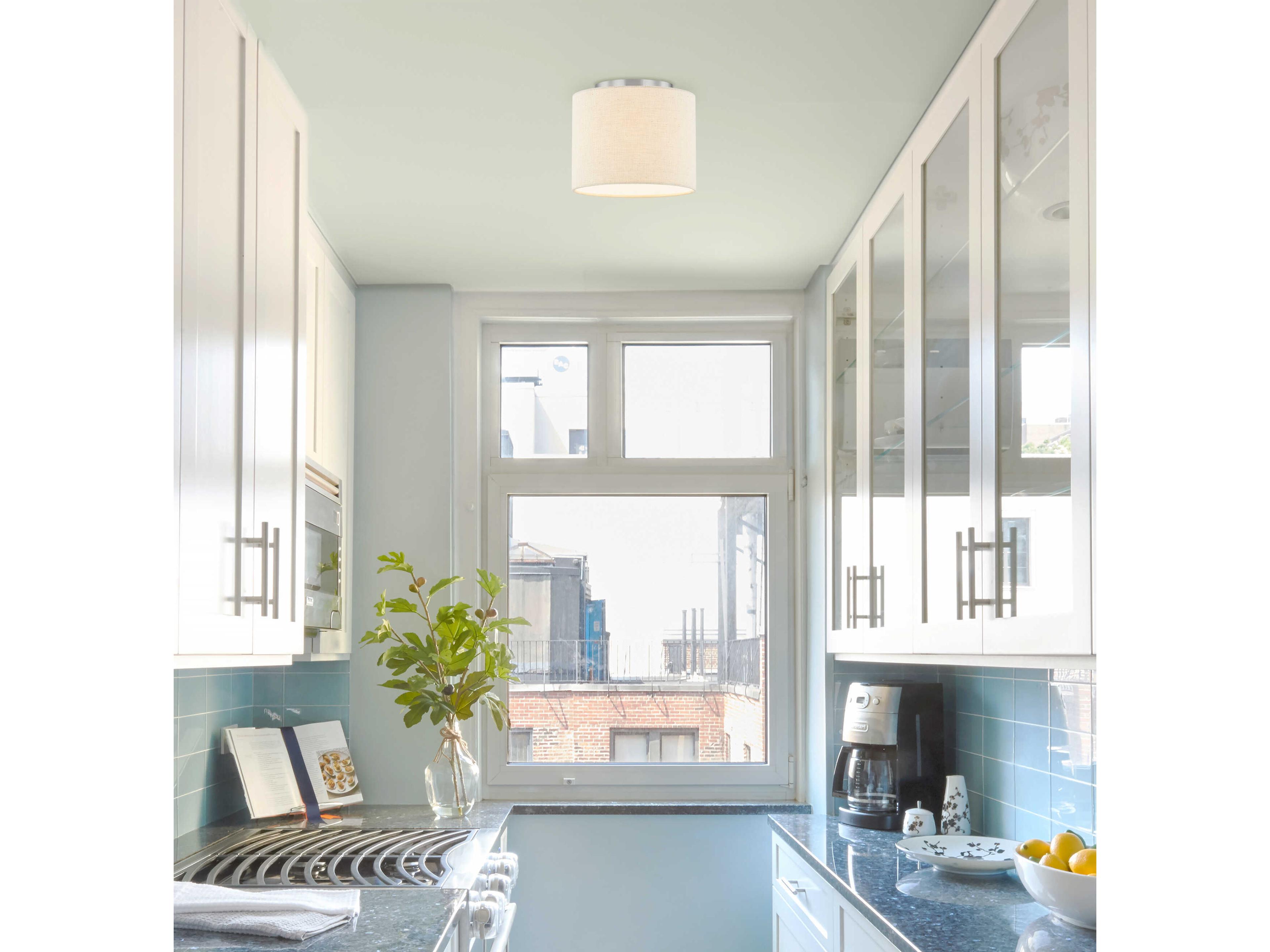 Justice Design Group Textile Classic 1-Light Nickel Off White Drum Semi Flush Mount