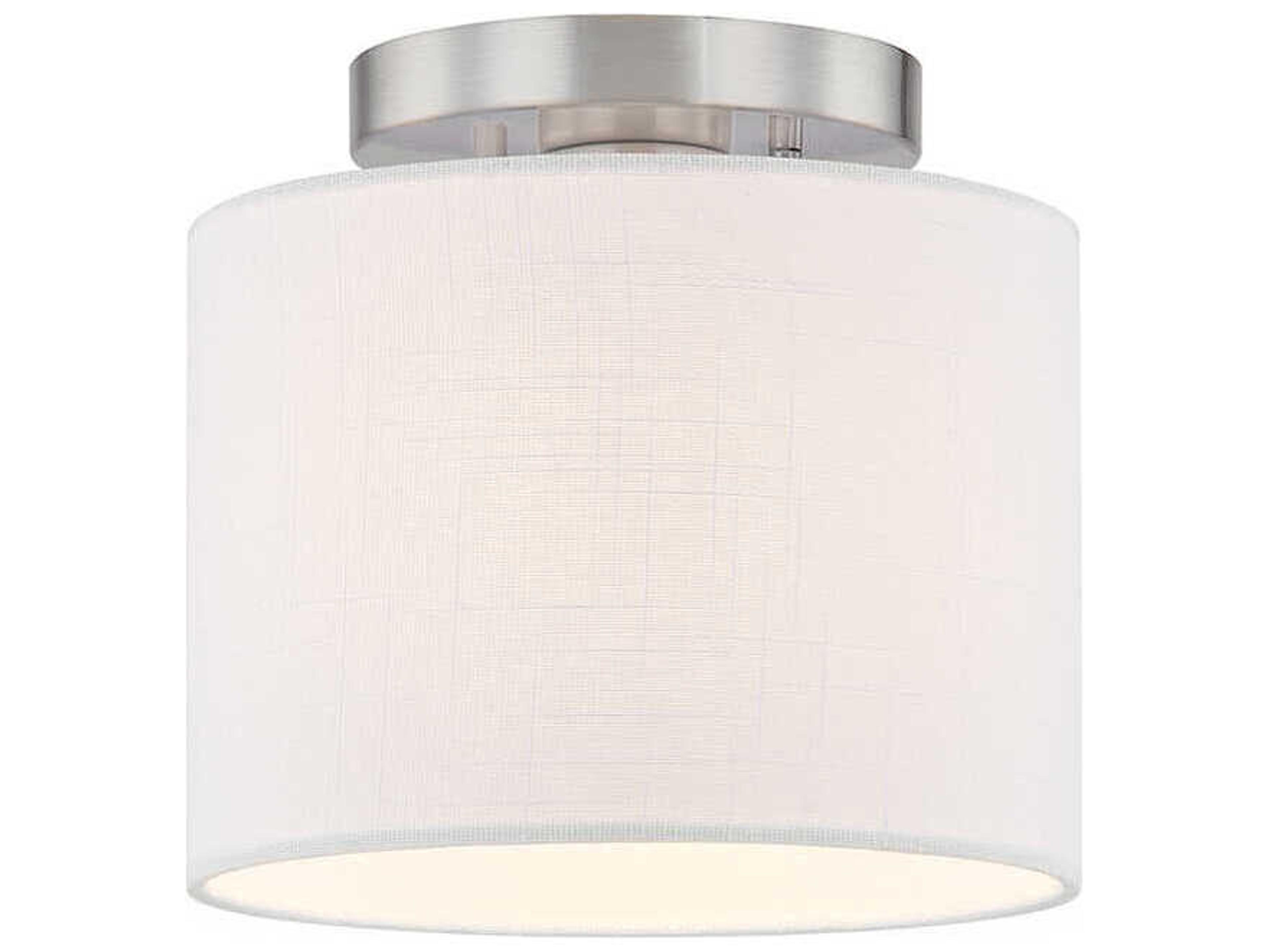 Textile Classic 1-Light Nickel White Drum Semi Flush Mount