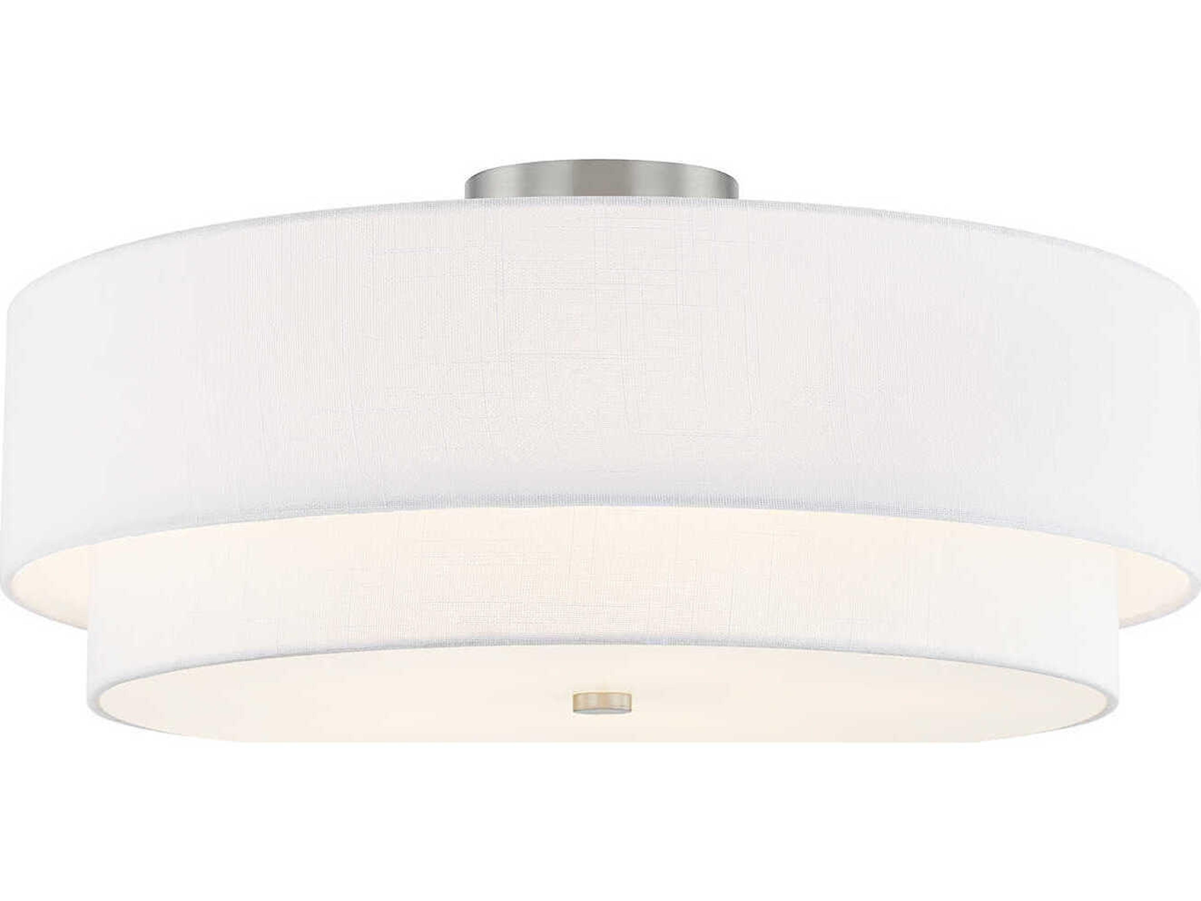 Textile Classic 5-Light Nickel White Drum Semi Flush Mount