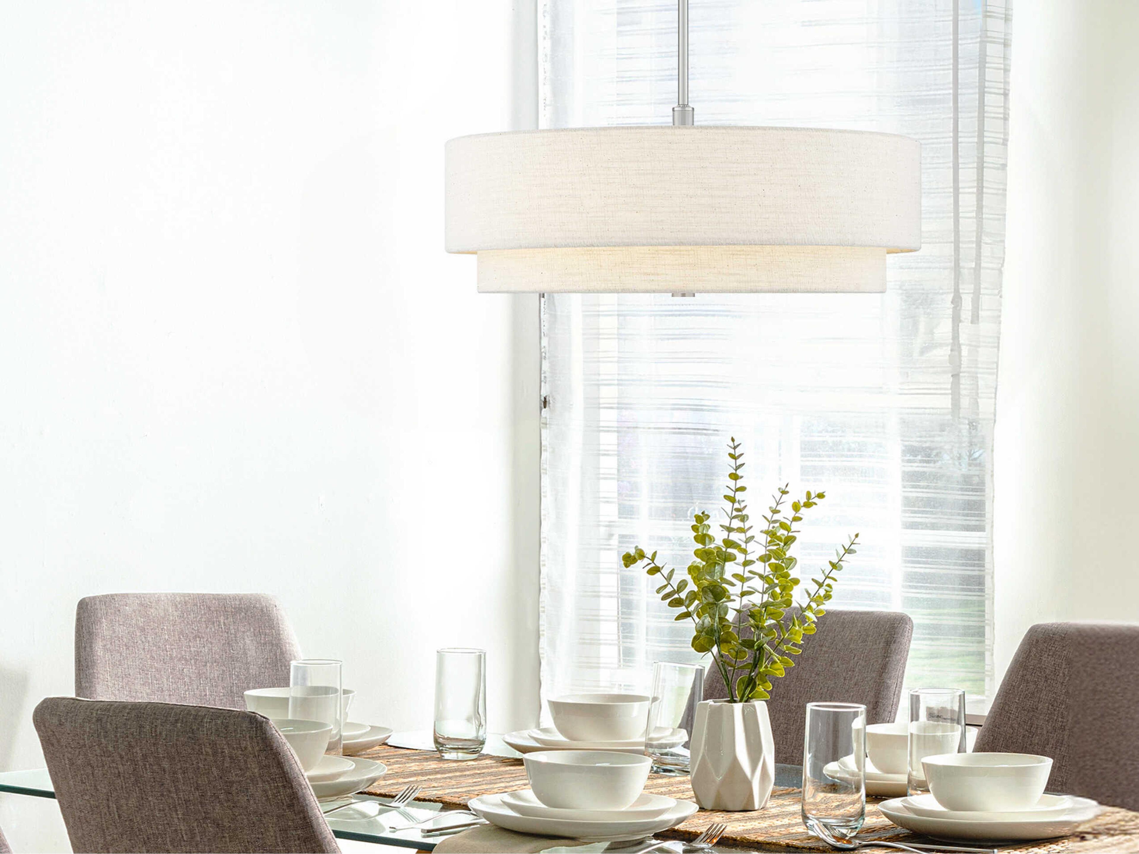 Justice Design Group Textile Classic 5-Light Nickel White Drum Pendant