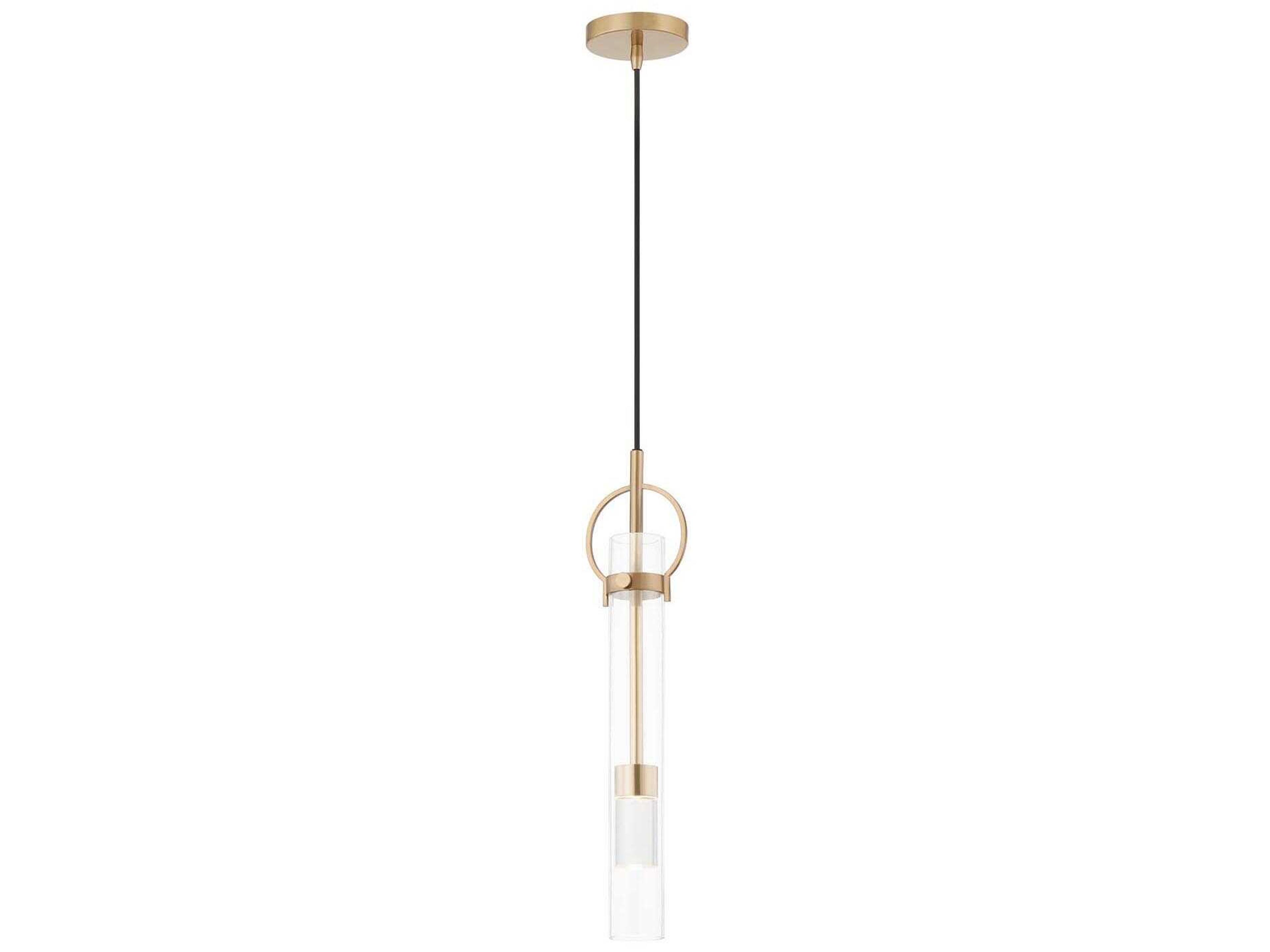 Textile Brushed Brass Glass LED Cylinder Mini Pendant