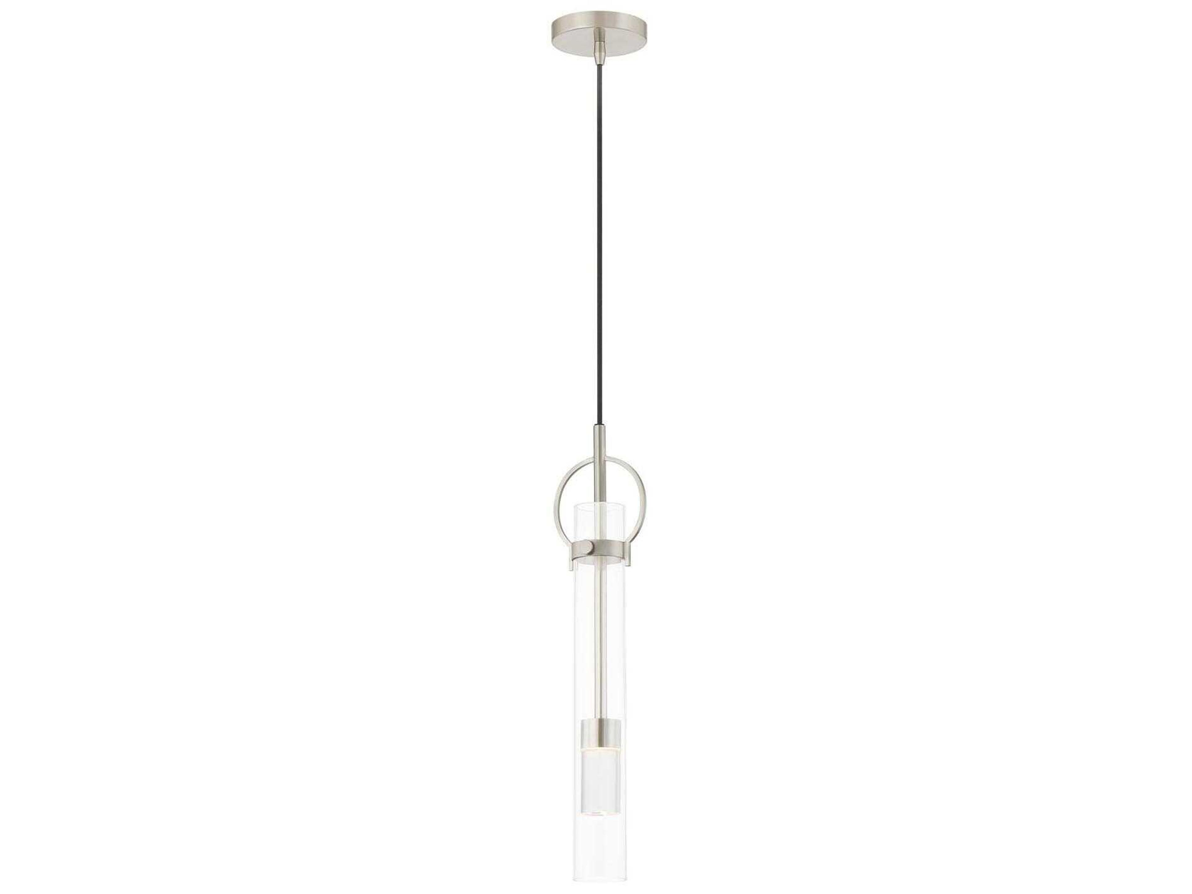 Textile Brushed Nickel Glass LED Cylinder Mini Pendant