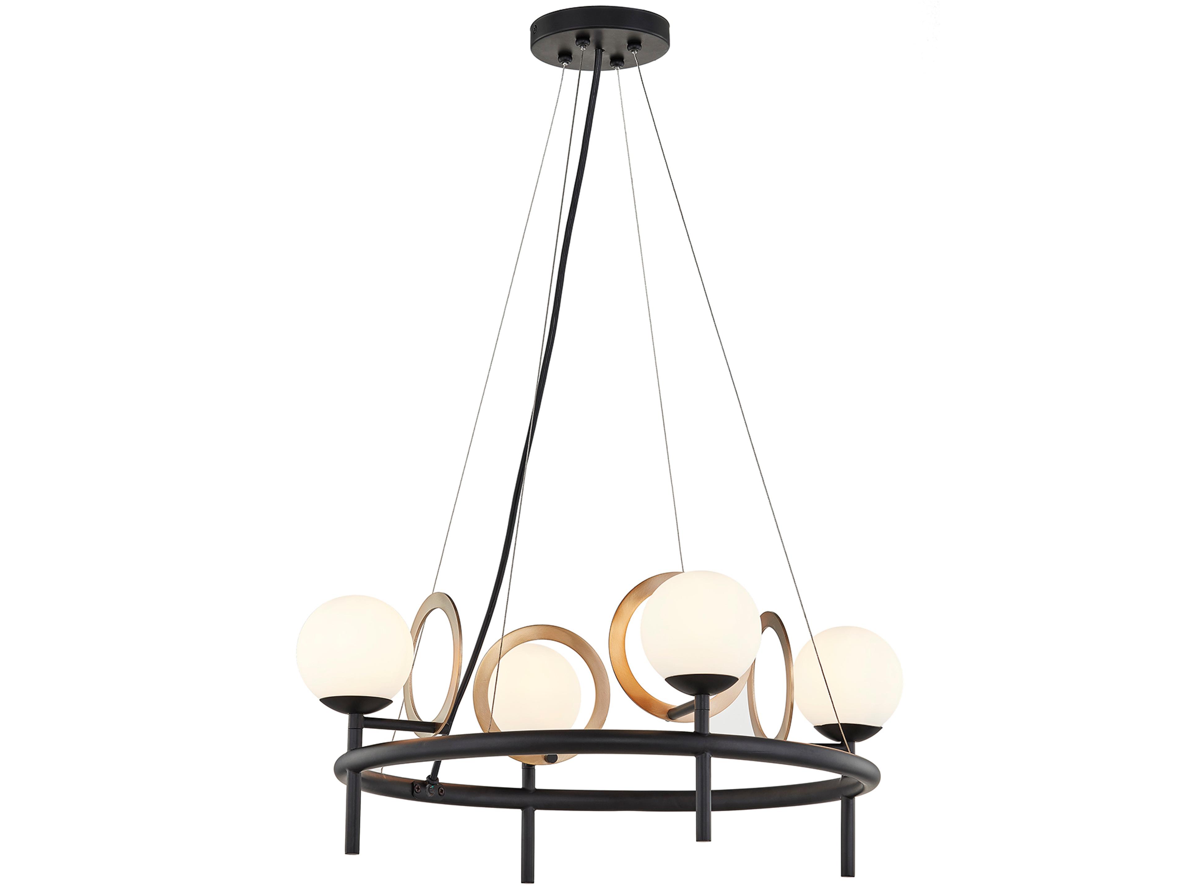 Fusion 4-Light Matte Black Brass Glass LED Globe Chandelier