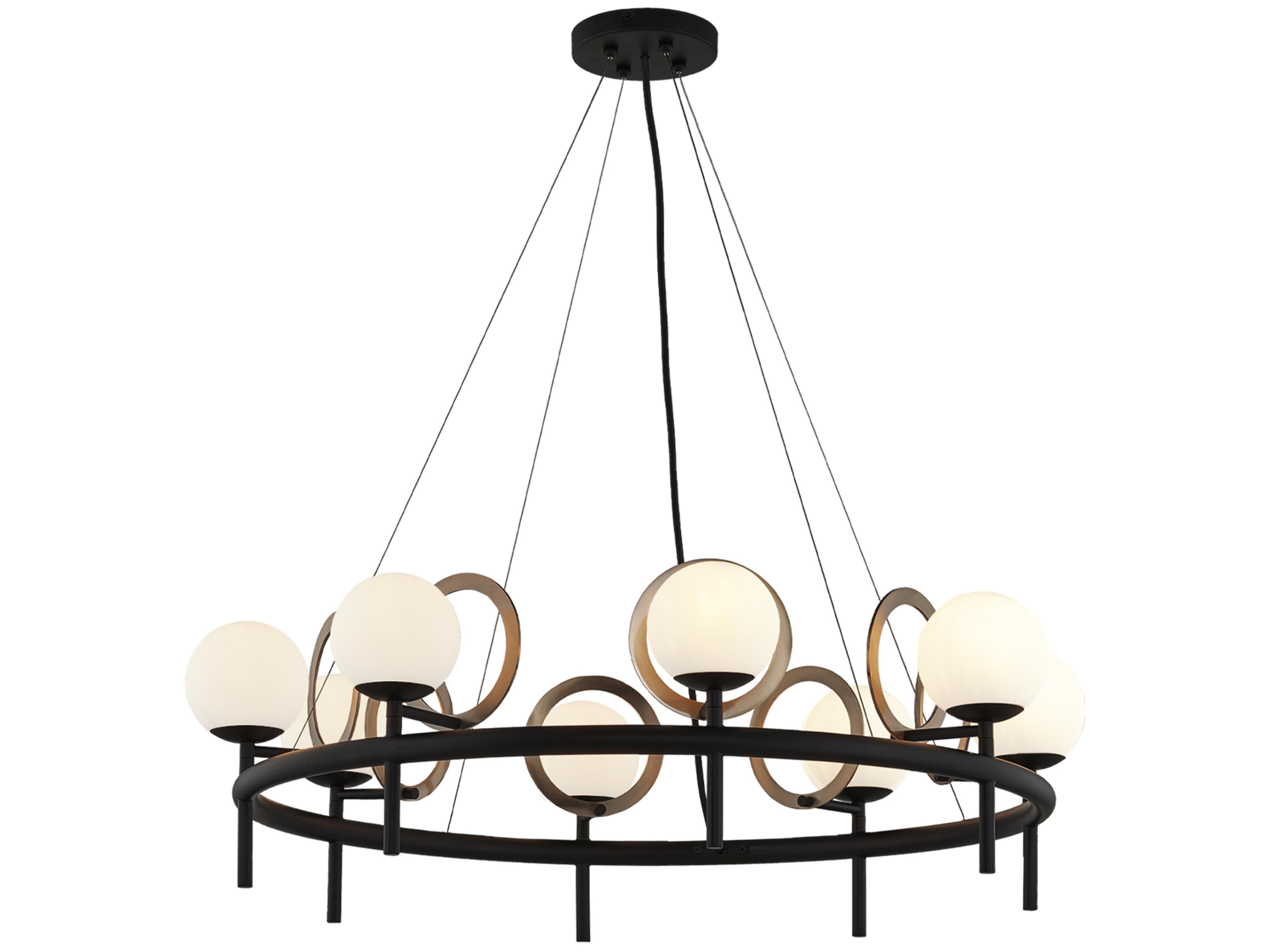 Fusion 8-Light Matte Black Brass Glass LED Globe Chandelier