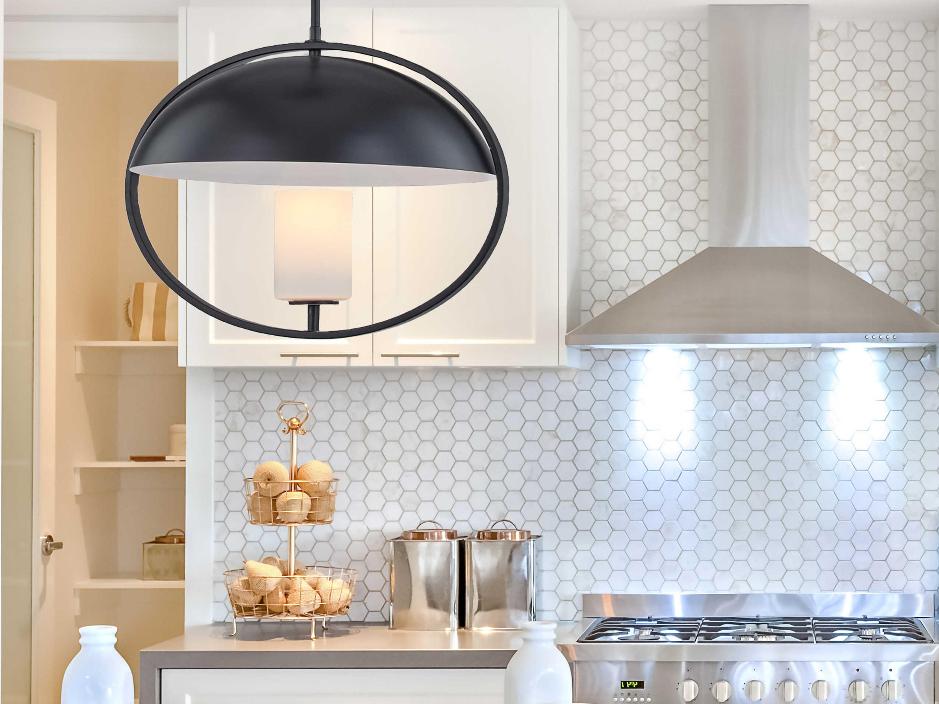 Justice Design Group Fusion 1-Light Matte Black Glass Cylinder Dome Pendant