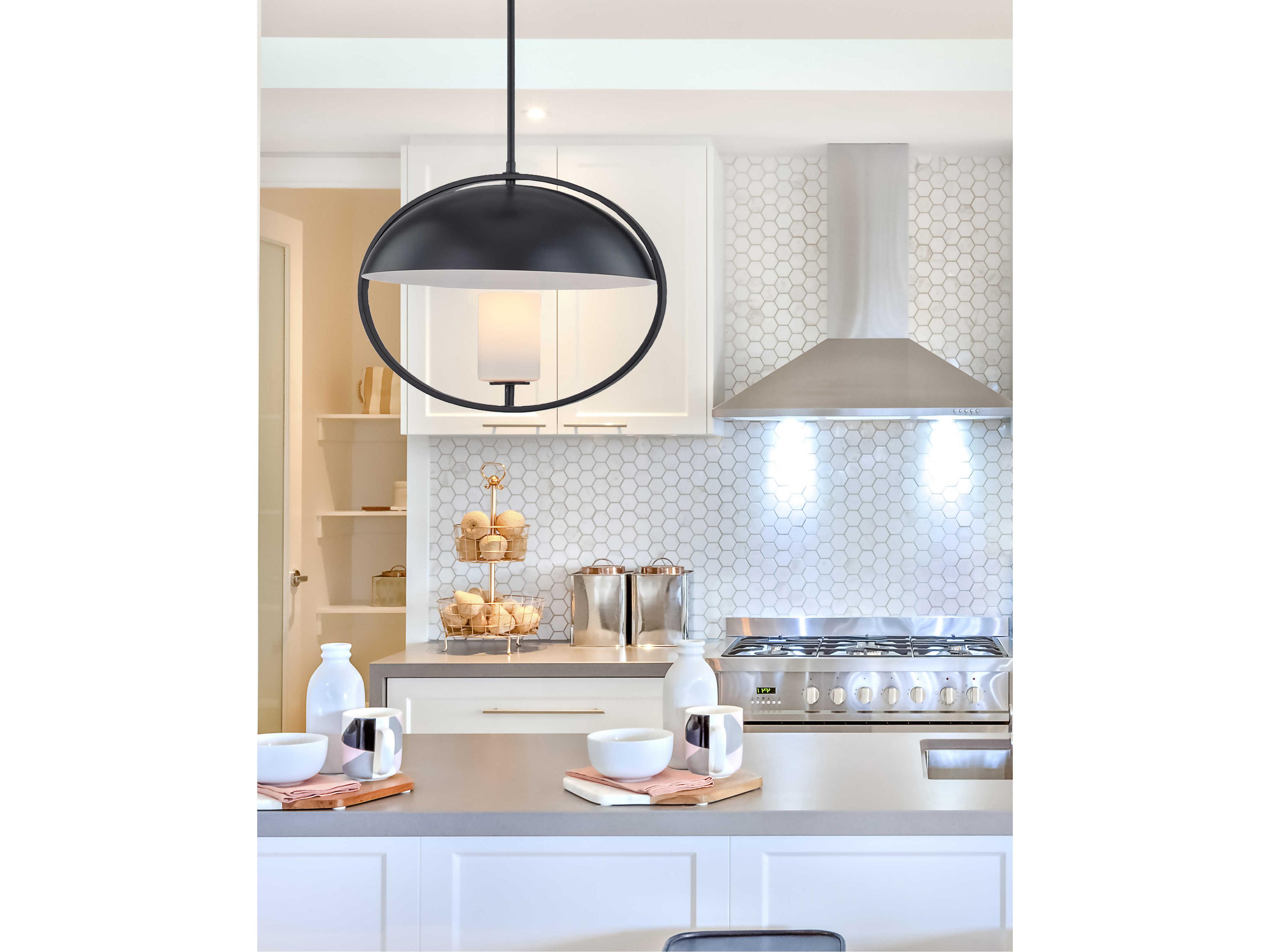 Justice Design Group Fusion 1-Light Matte Black Glass Cylinder Dome Pendant