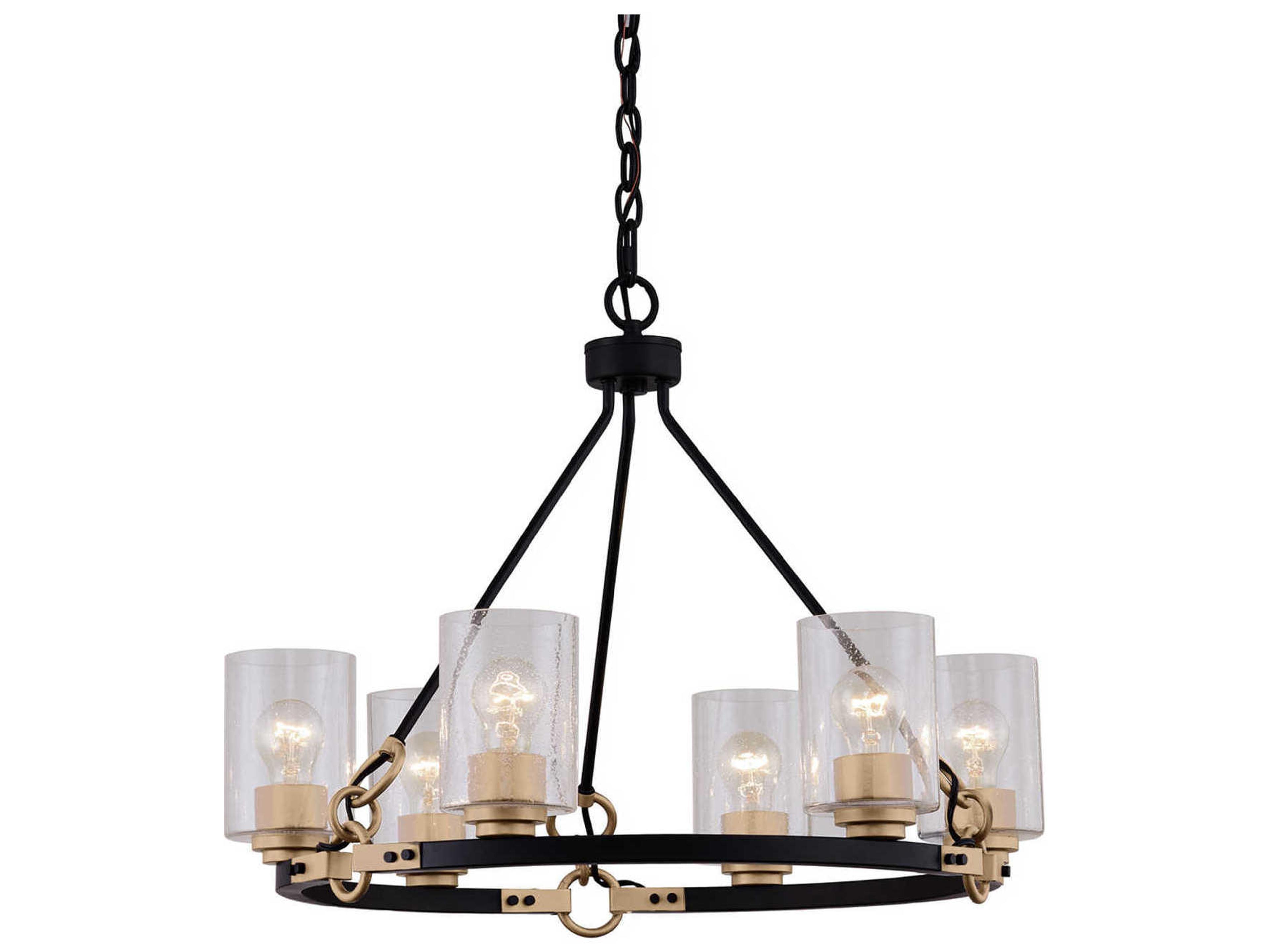 Fusion 6-Light Matte Black Brass Glass Cylinder Chandelier