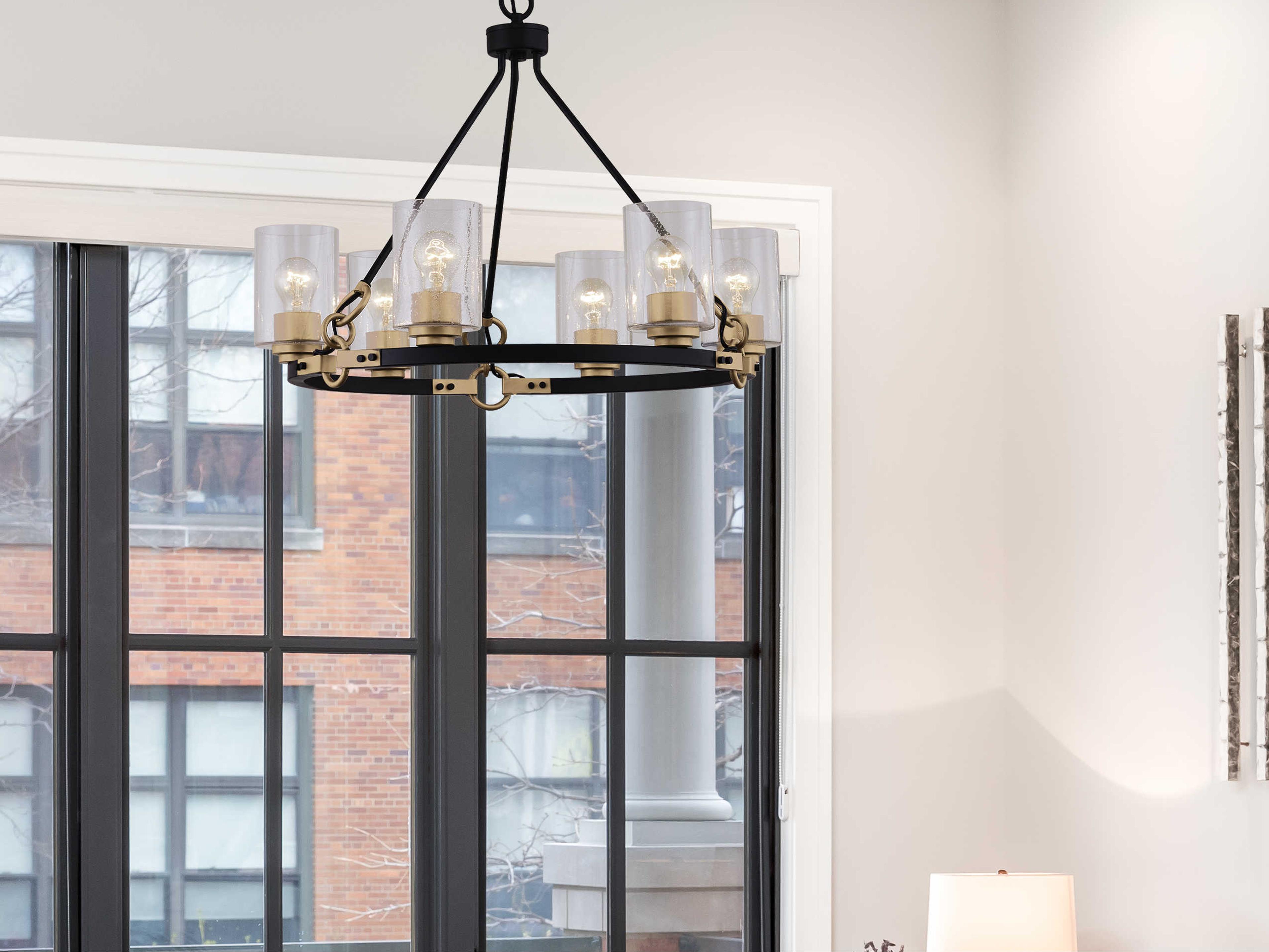 Justice Design Group Fusion 6-Light Matte Black Brass Glass Cylinder Chandelier