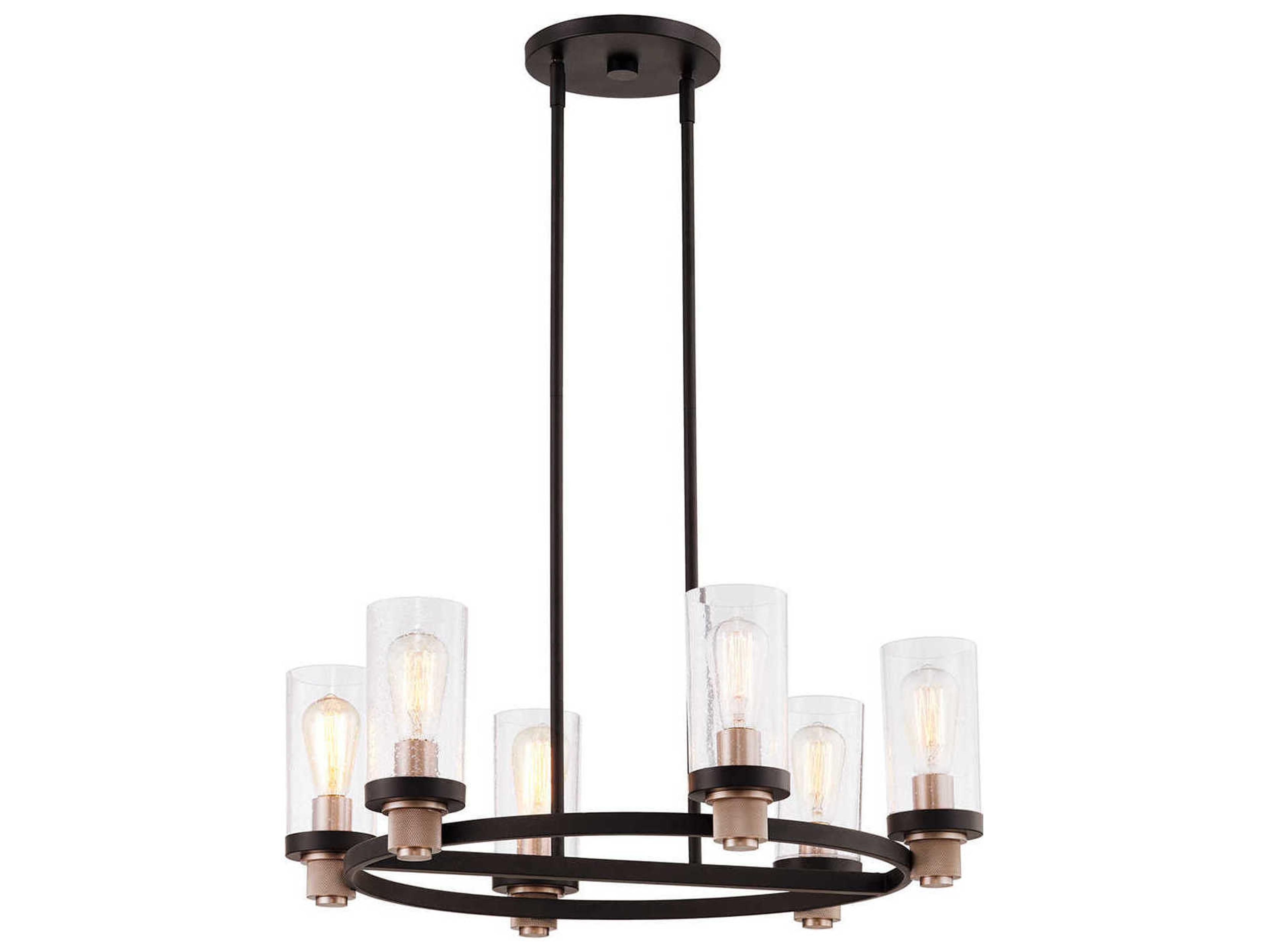 Fusion 6-Light Matte Black Brass Glass Cylinder Chandelier