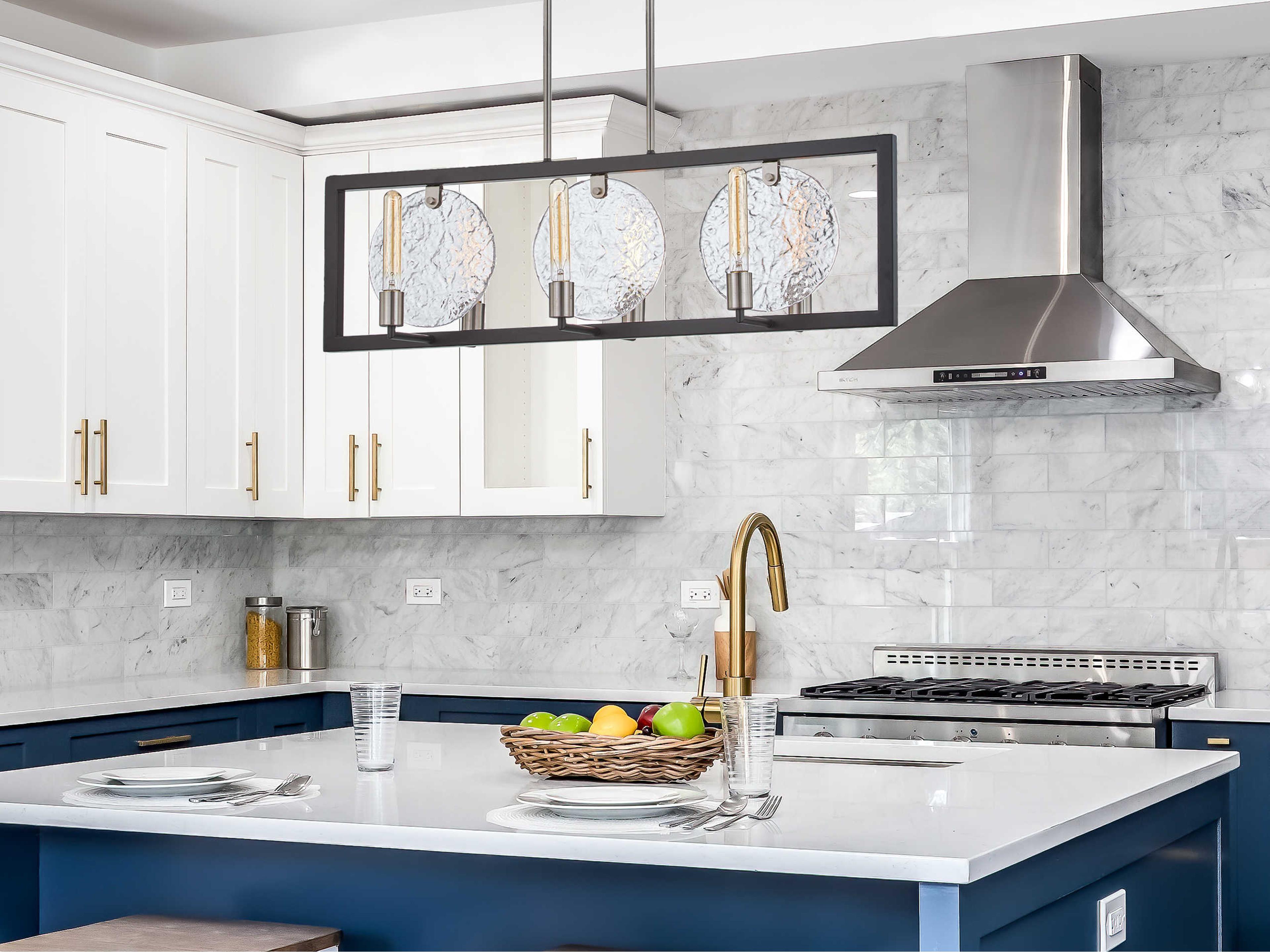 Justice Design Group Fusion 6-Light Matte Black Brushed Nickel Glass Linear Island Pendant