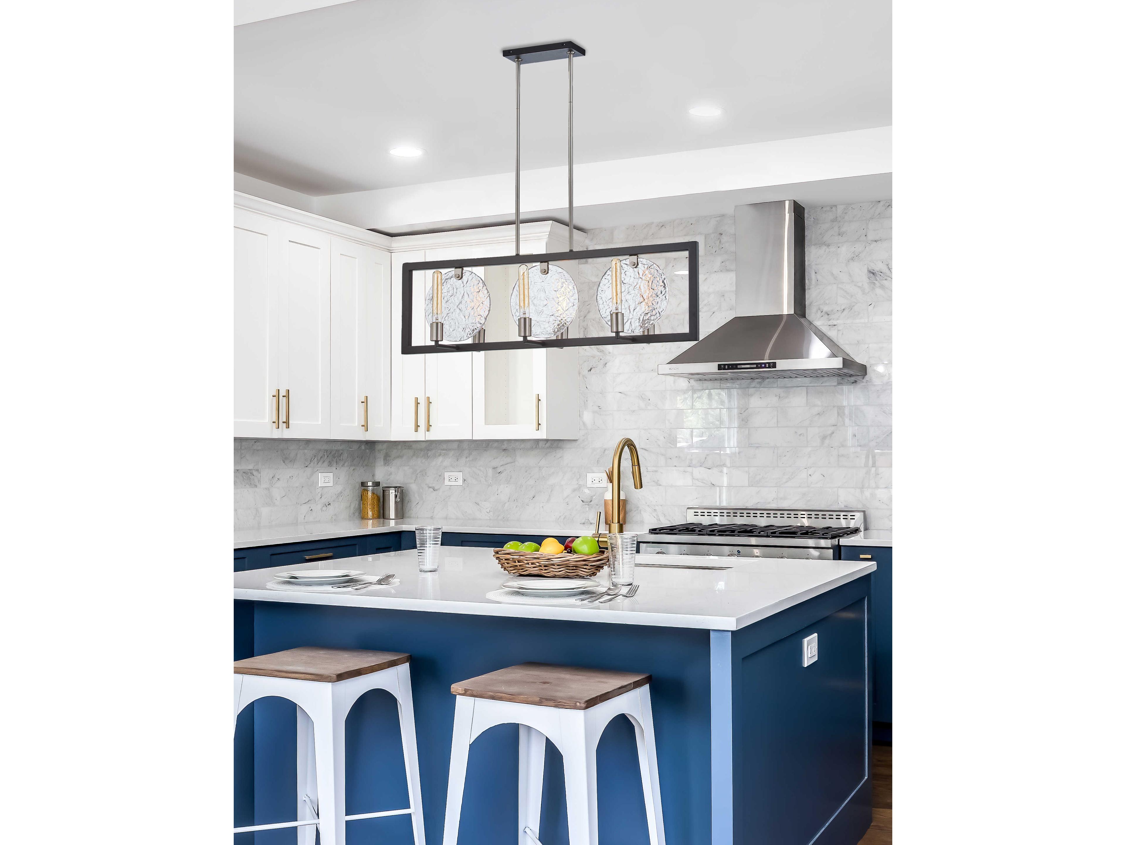 Justice Design Group Fusion 6-Light Matte Black Brushed Nickel Glass Linear Island Pendant