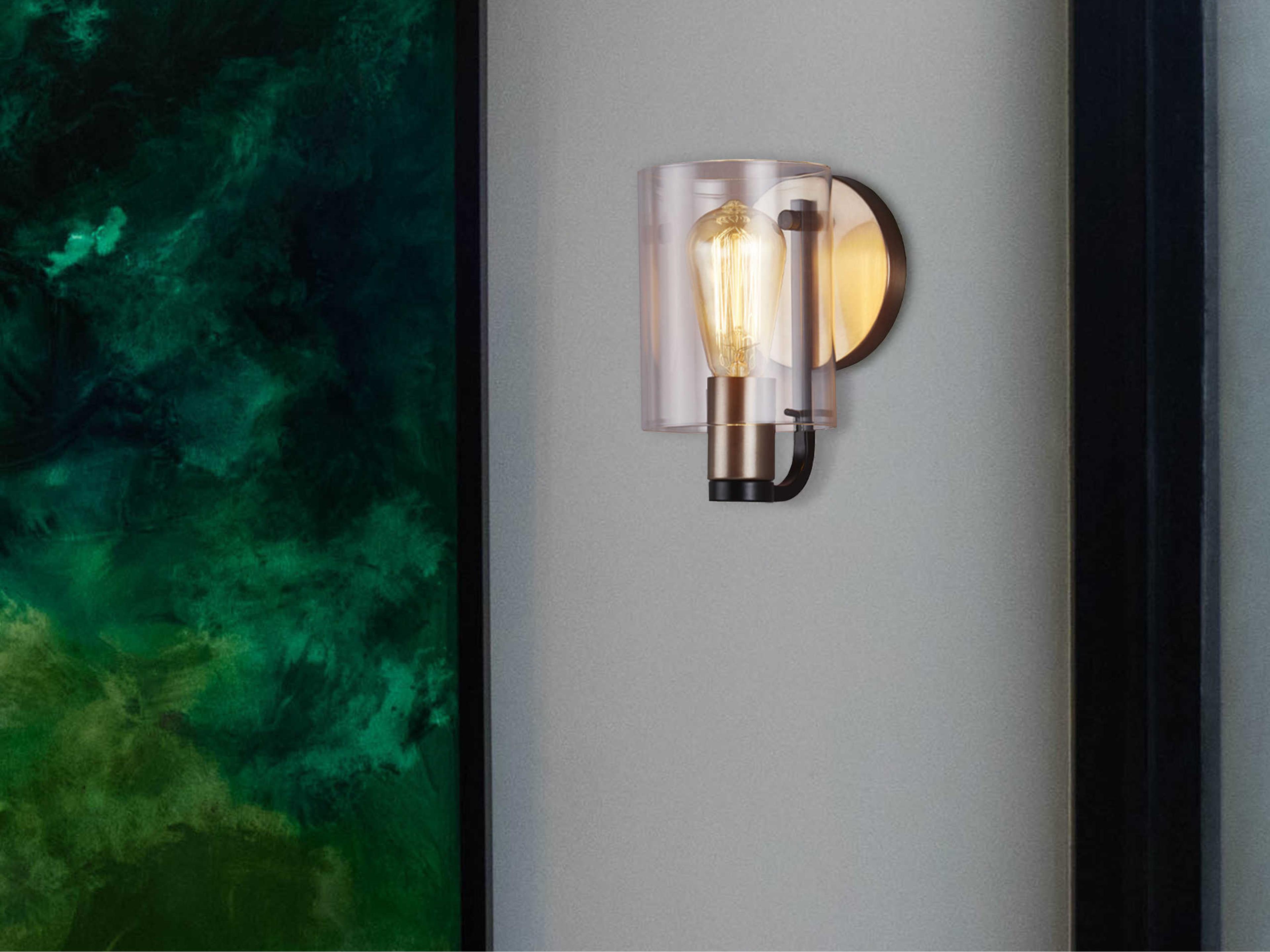 Justice Design Group Fusion 1-Light Matte Black Brass Glass Wall Sconce