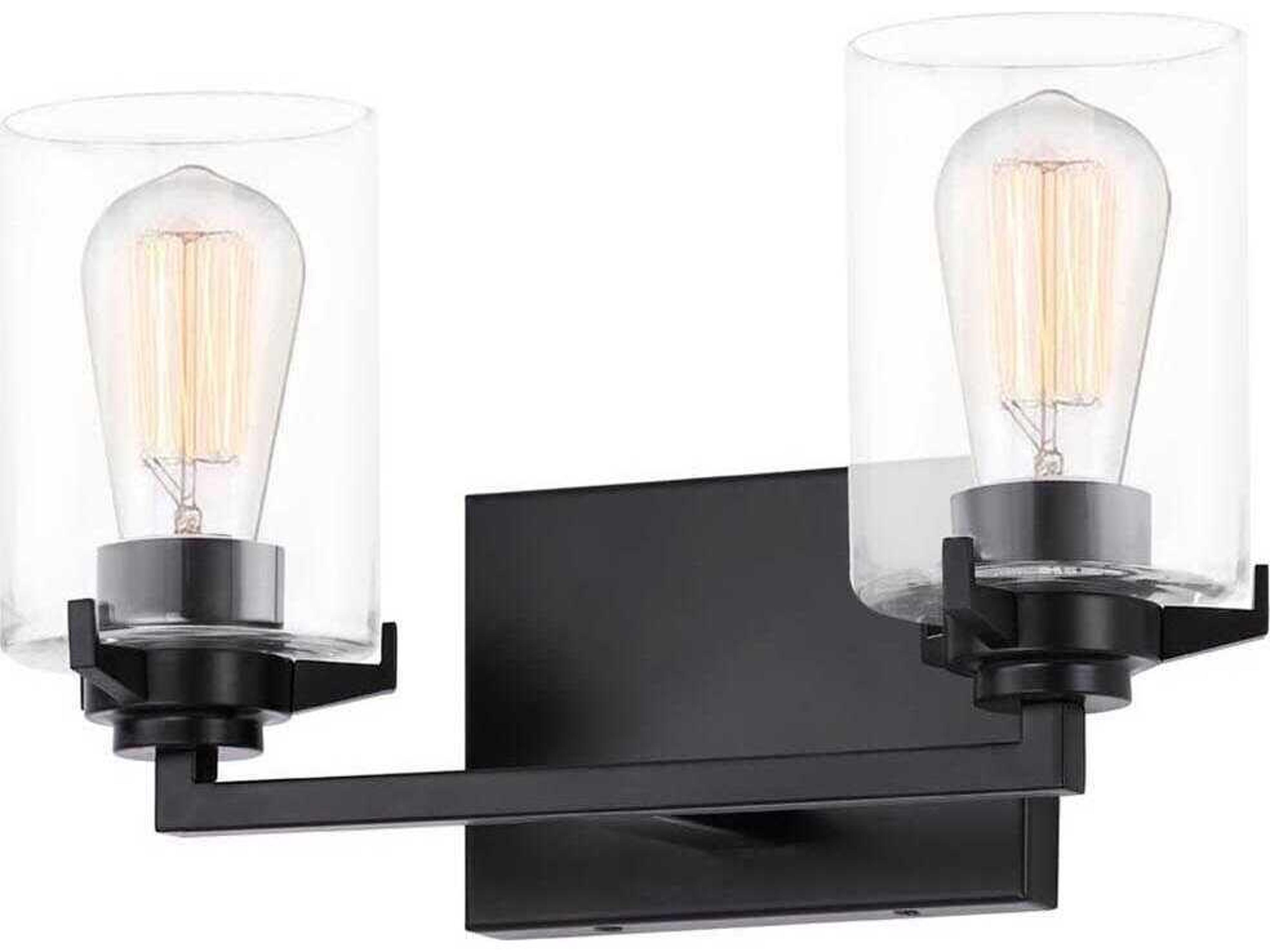 Fusion 2-Light Matte Black Glass Vanity Light