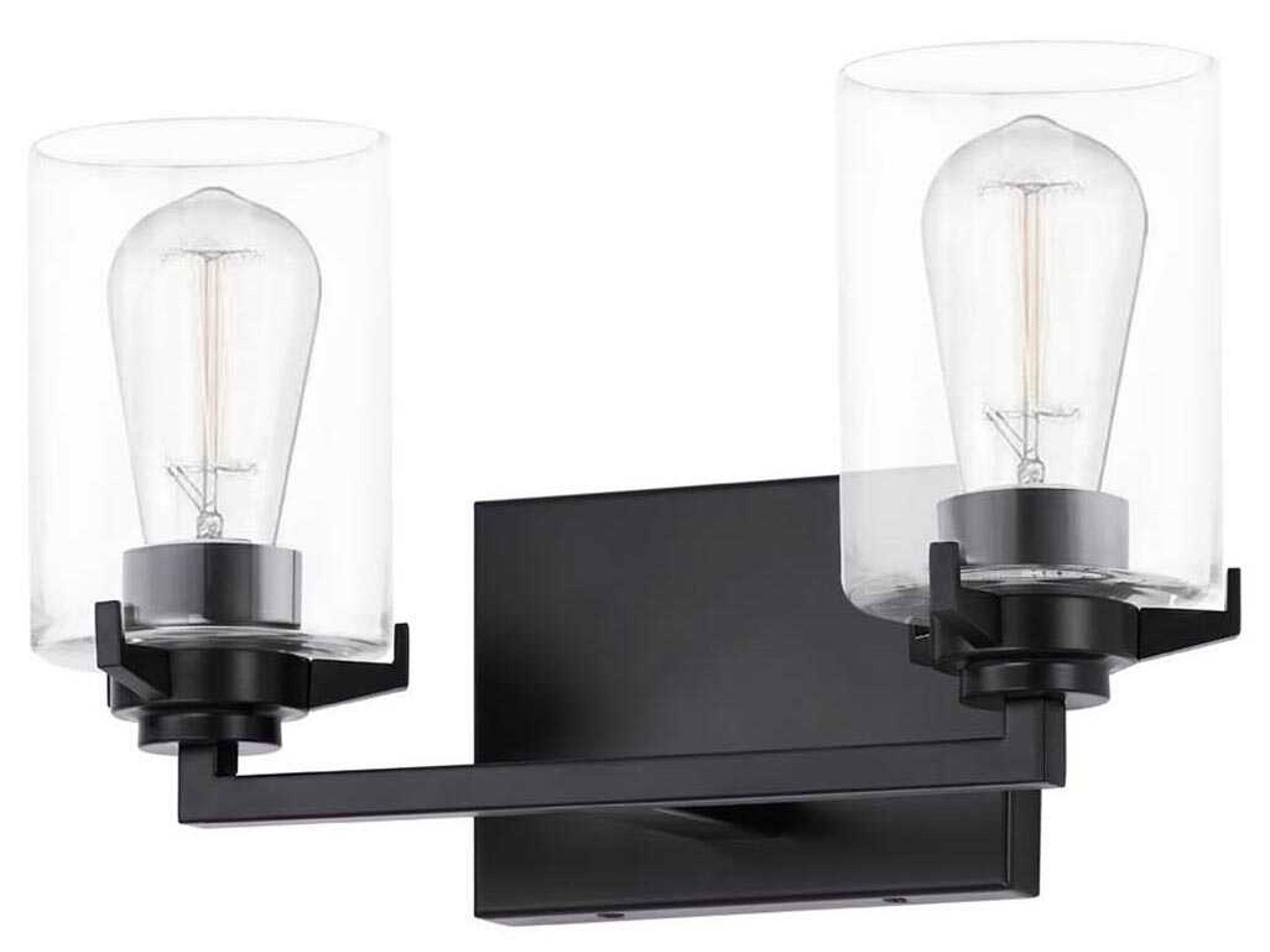 Justice Design Group Fusion 2-Light Matte Black Glass Vanity Light
