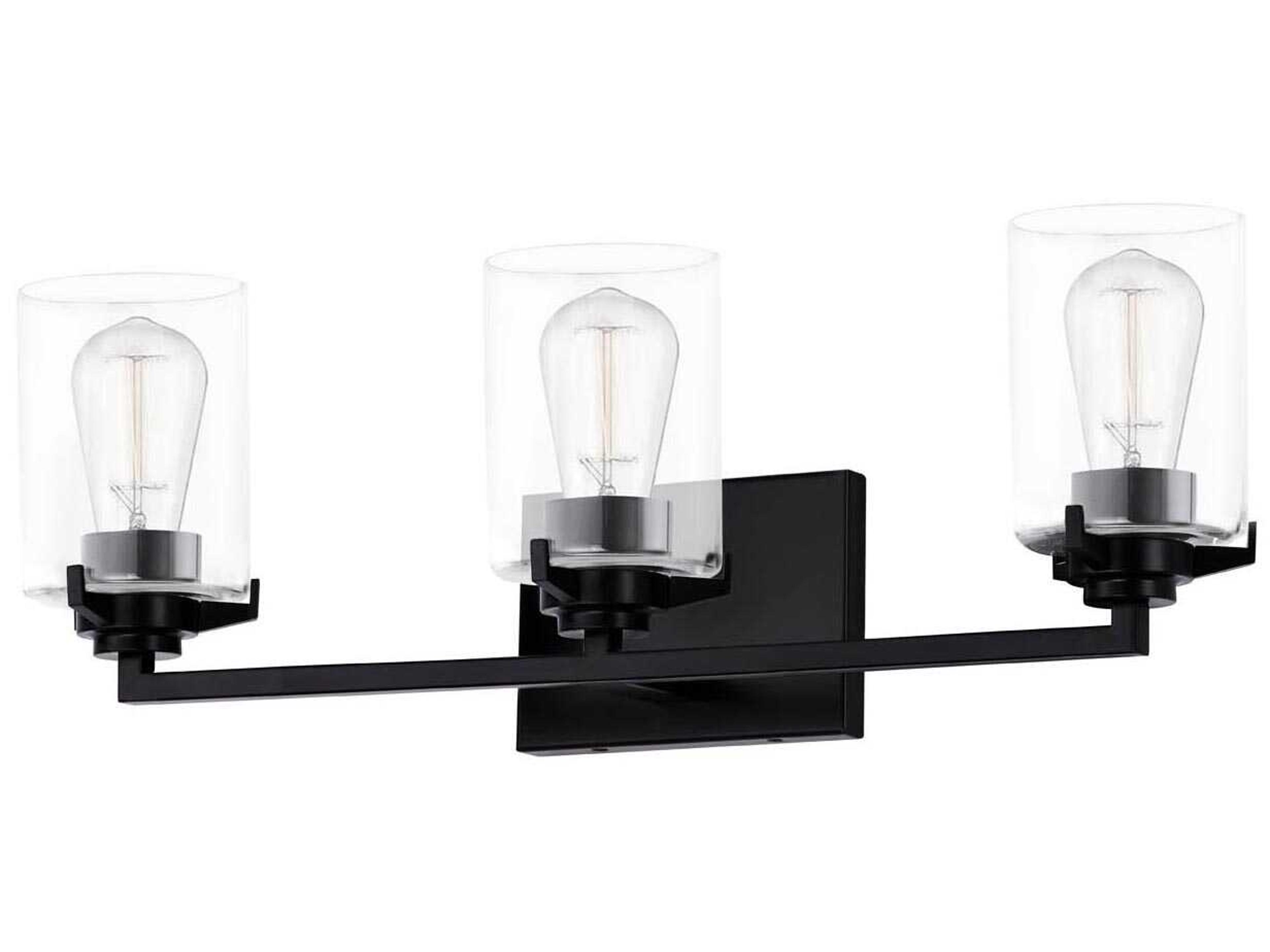 Justice Design Group Fusion 3-Light Matte Black Glass Vanity Light