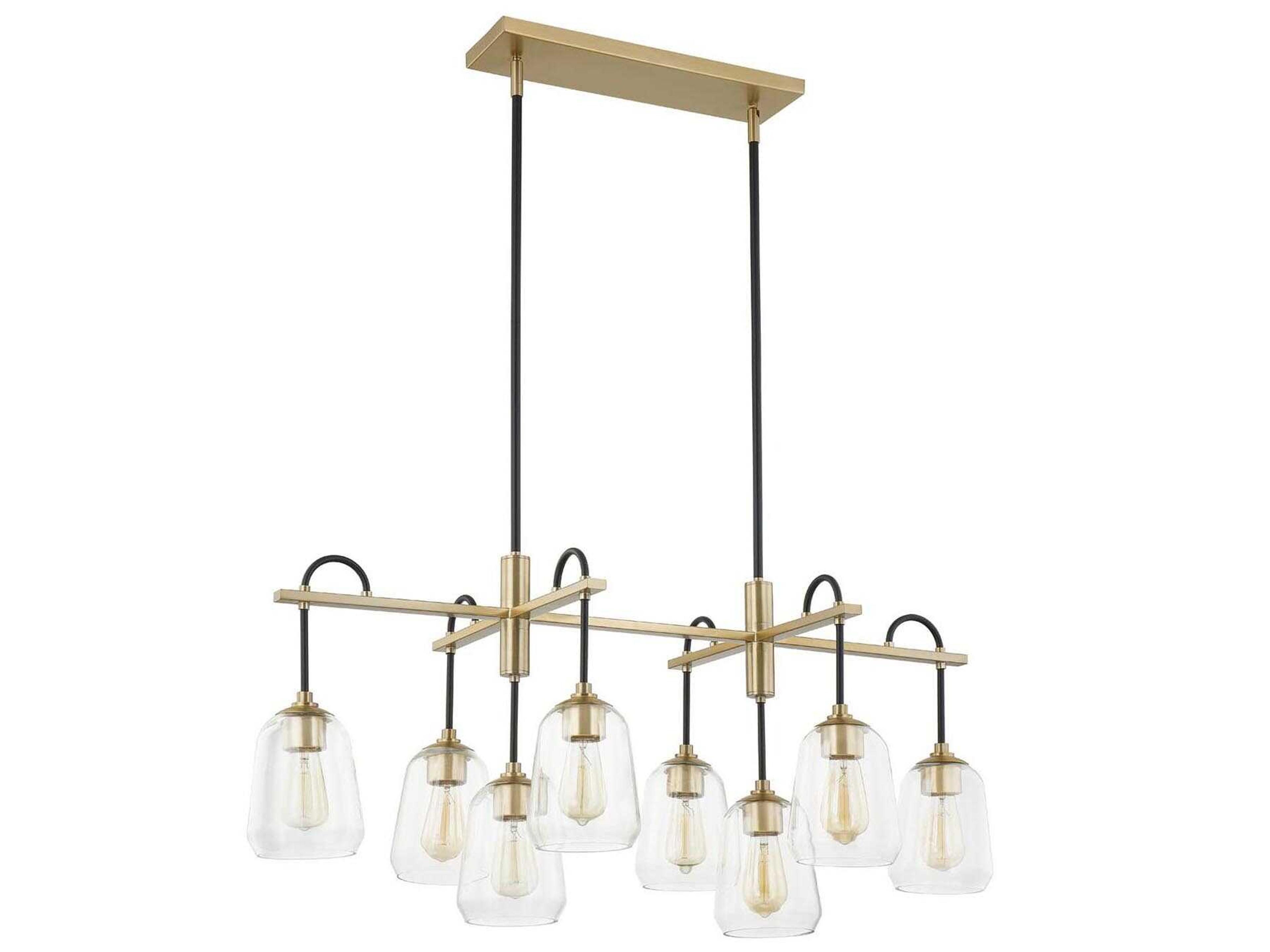 Justice Design Group Fusion 8-Light Matte Black Brass Glass Bell Linear Island Pendant
