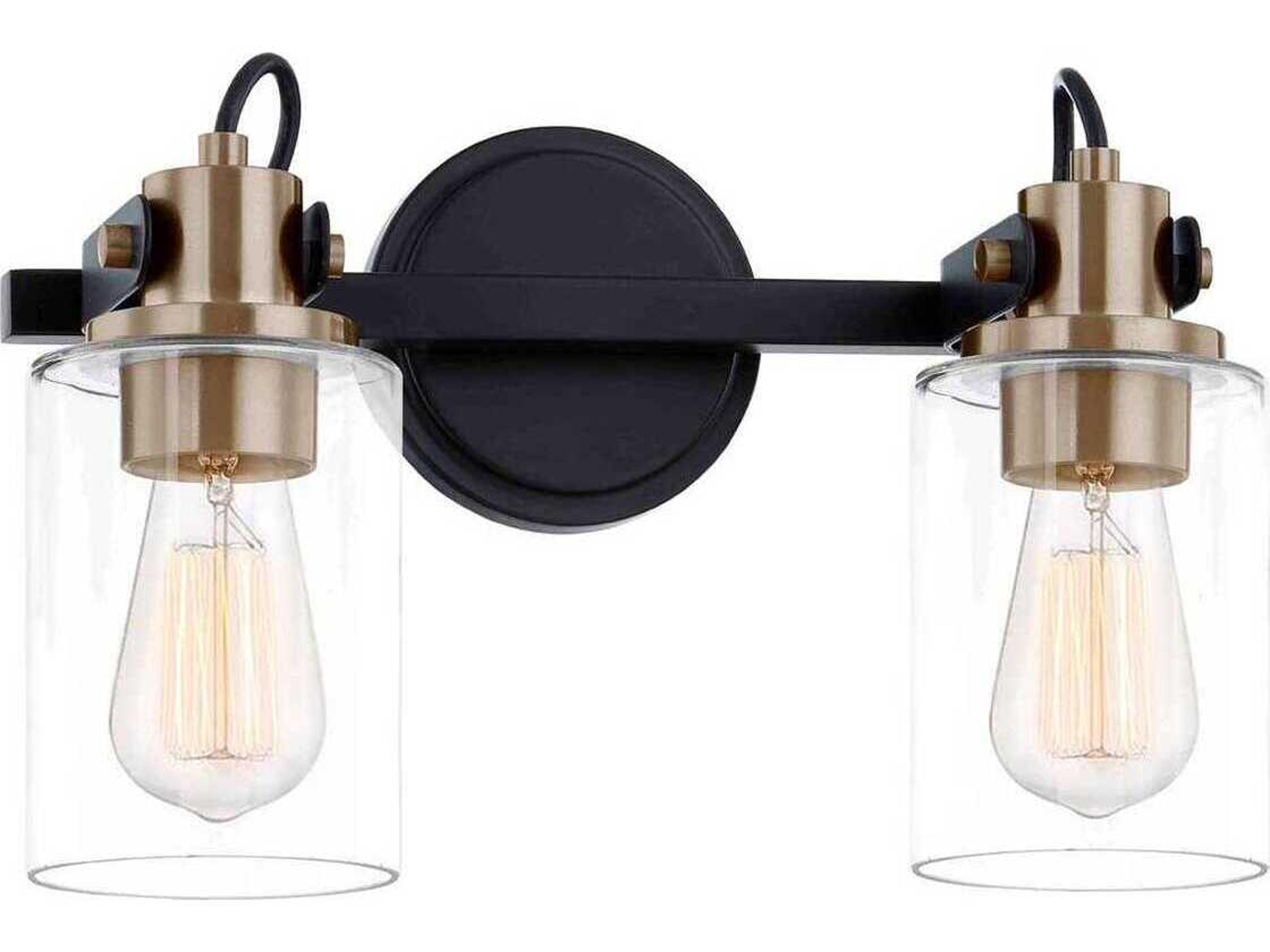 Fusion 2-Light Matte Black Brass Glass Vanity Light