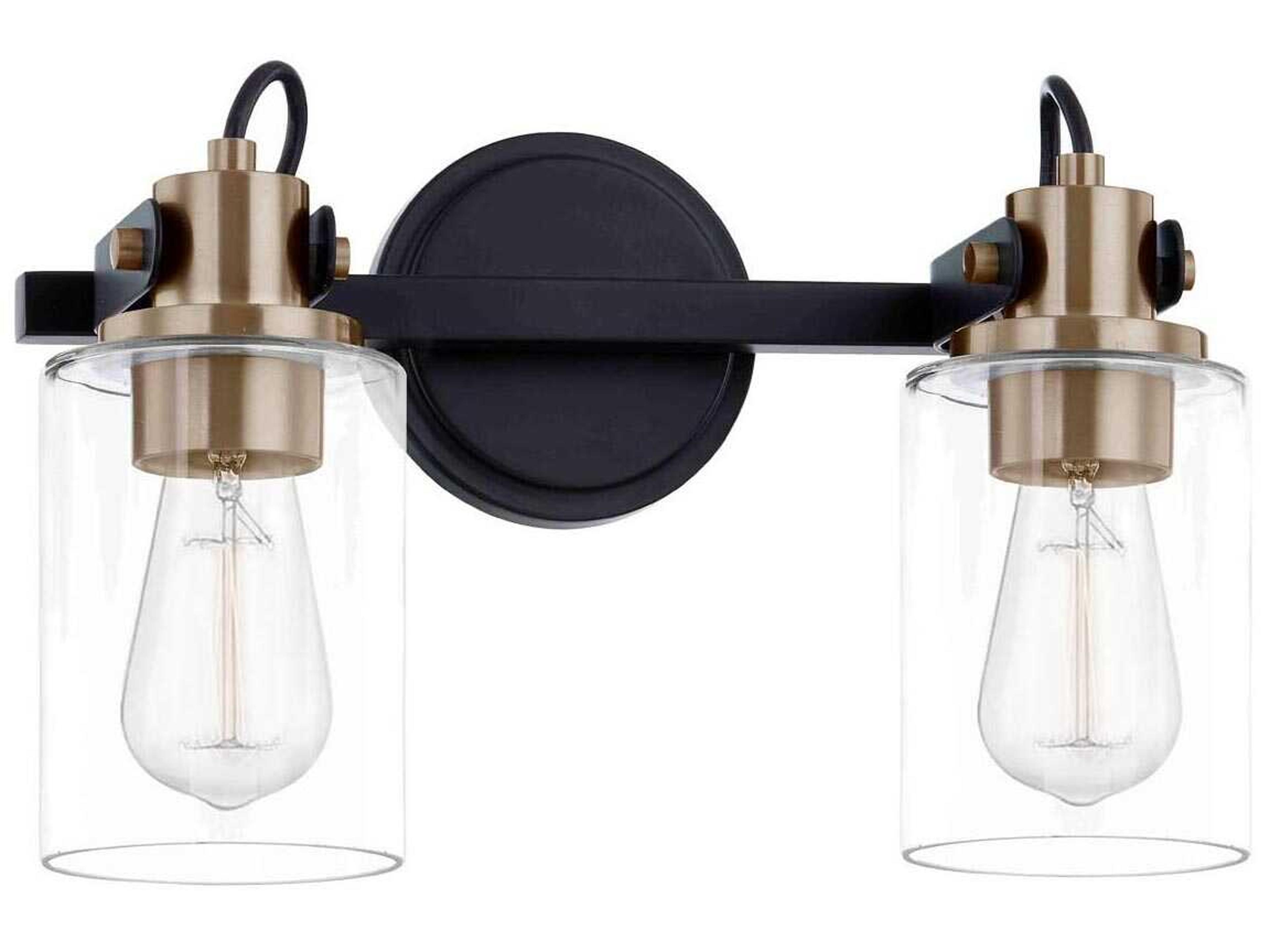 Justice Design Group Fusion 2-Light Matte Black Brass Glass Vanity Light