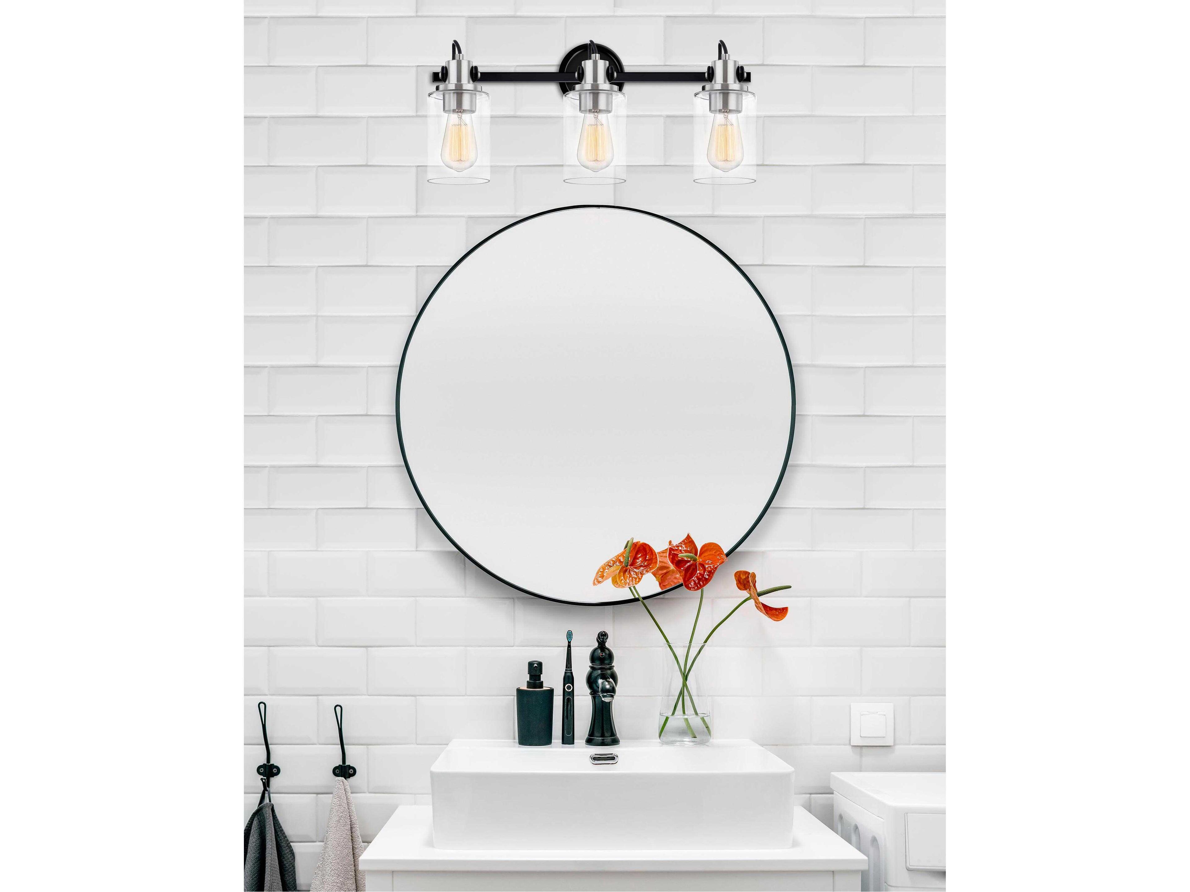 Justice Design Group Fusion 3-Light Matte Black Brushed Nickel Glass Vanity Light