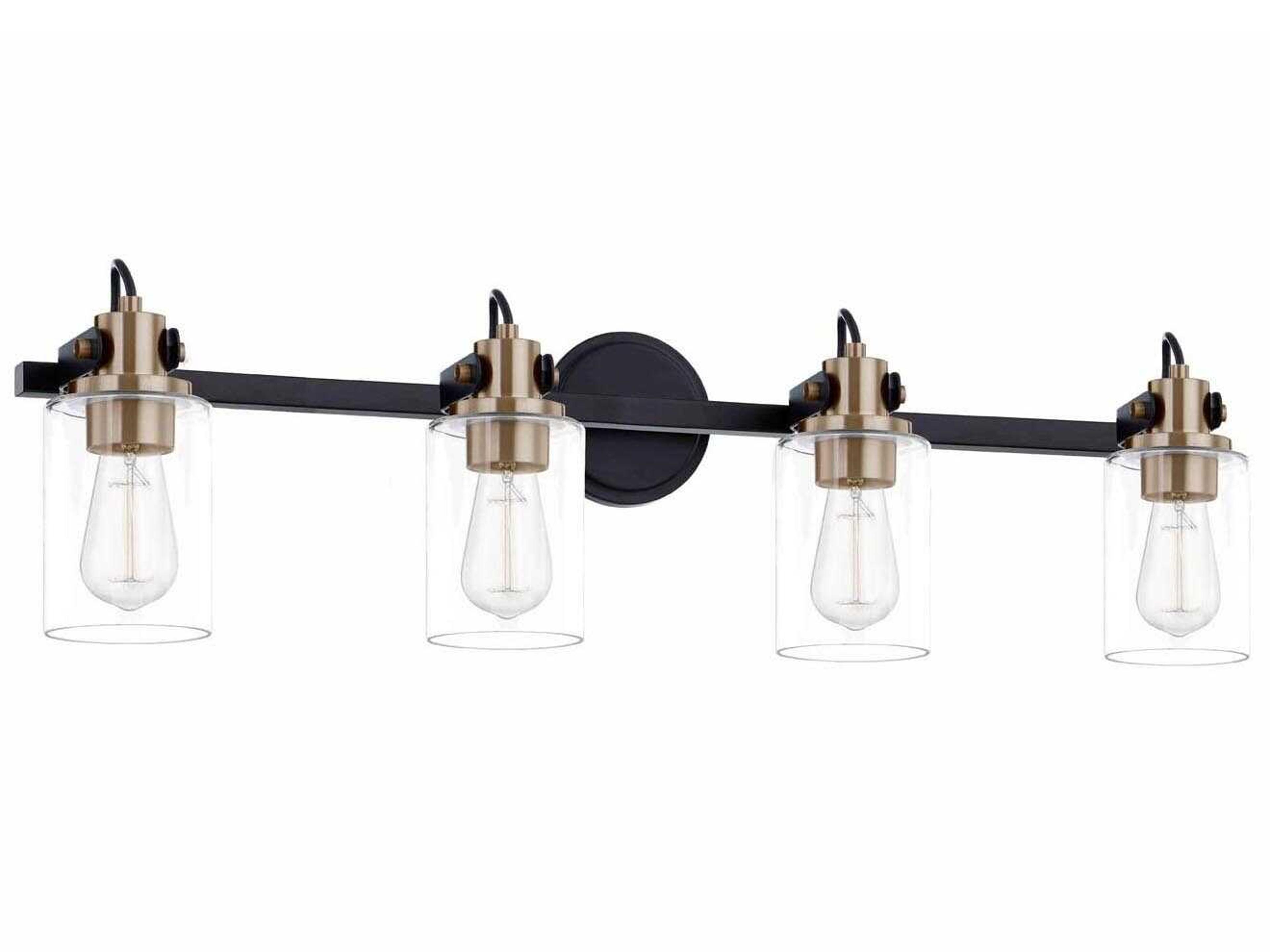 Justice Design Group Fusion 4-Light Matte Black Brass Glass Vanity Light