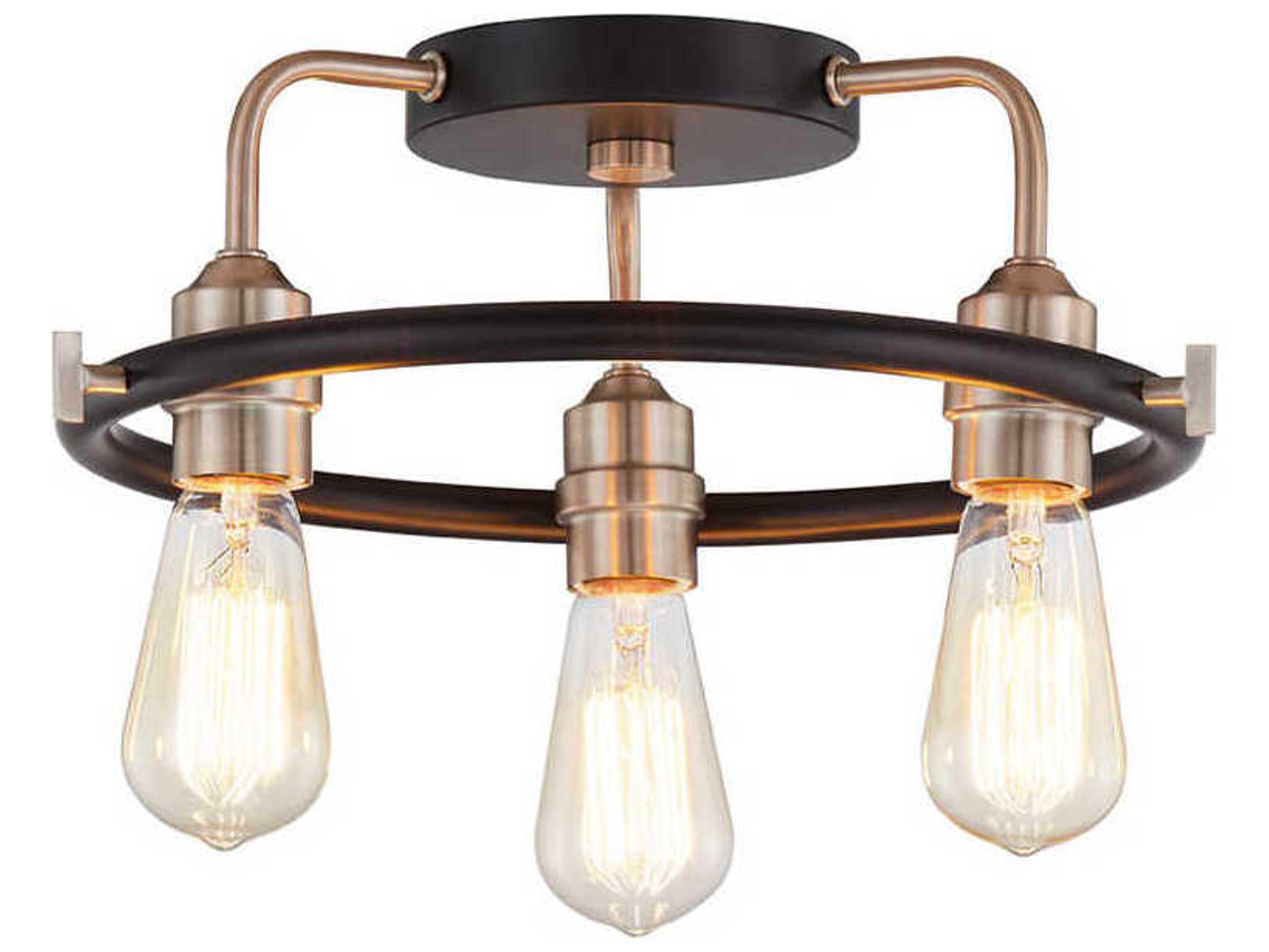 3-Light Matte Black Brass Flush Mount