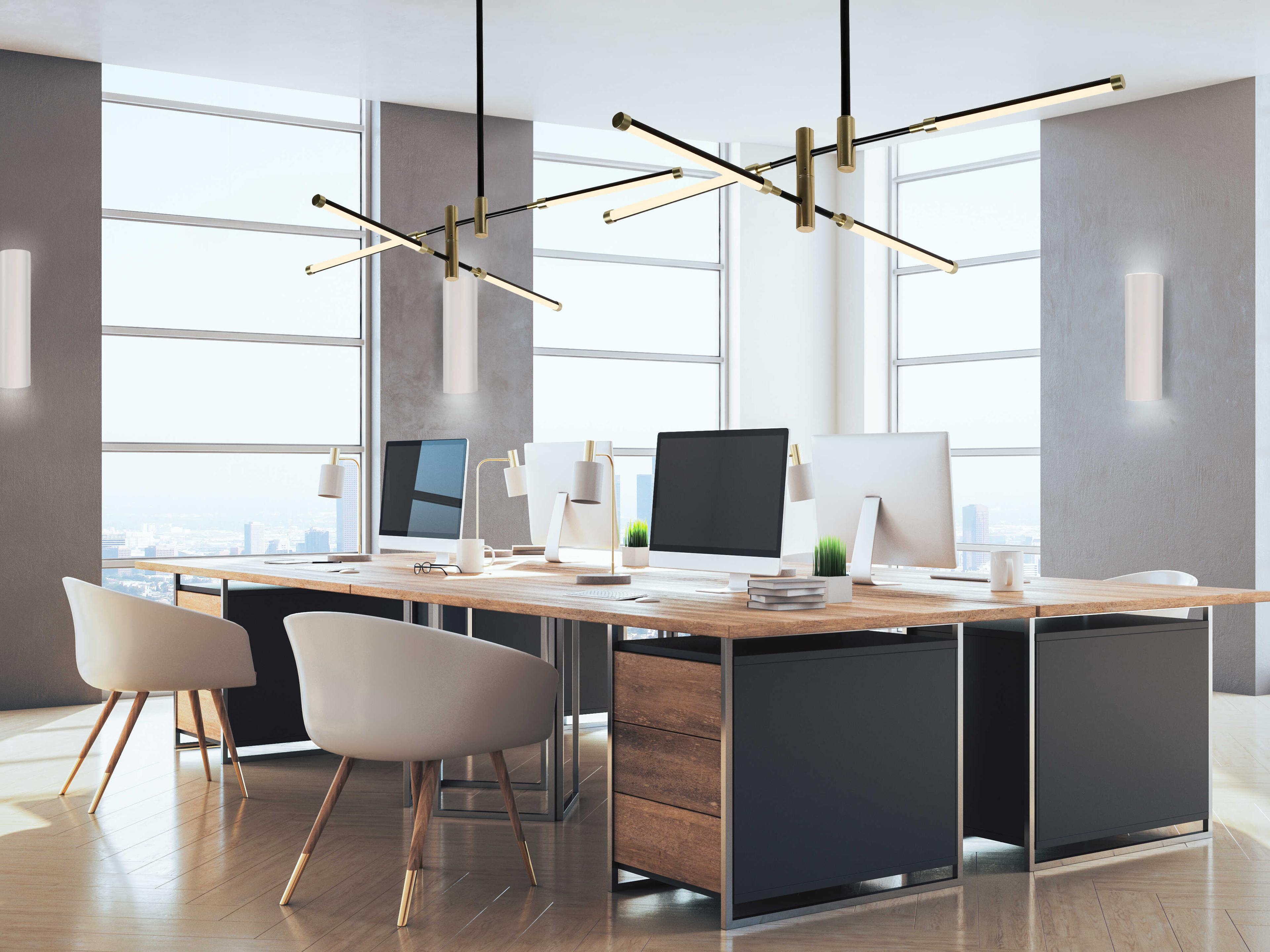 Justice Design Group 4-Light Matte Black Brass LED Linear Semi Flush Mount