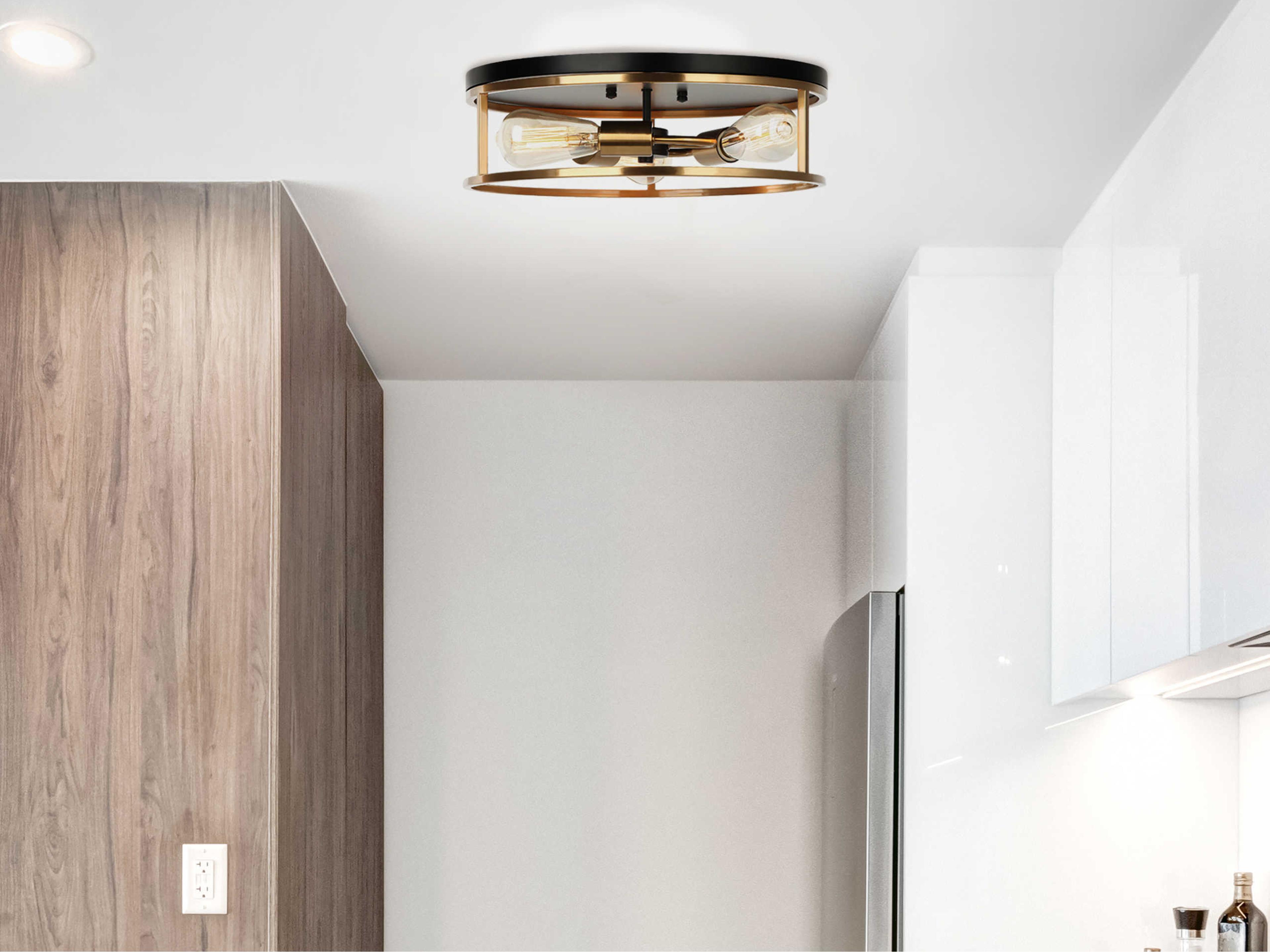 Justice Design Group 3-Light Matte Black Brass Round Flush Mount