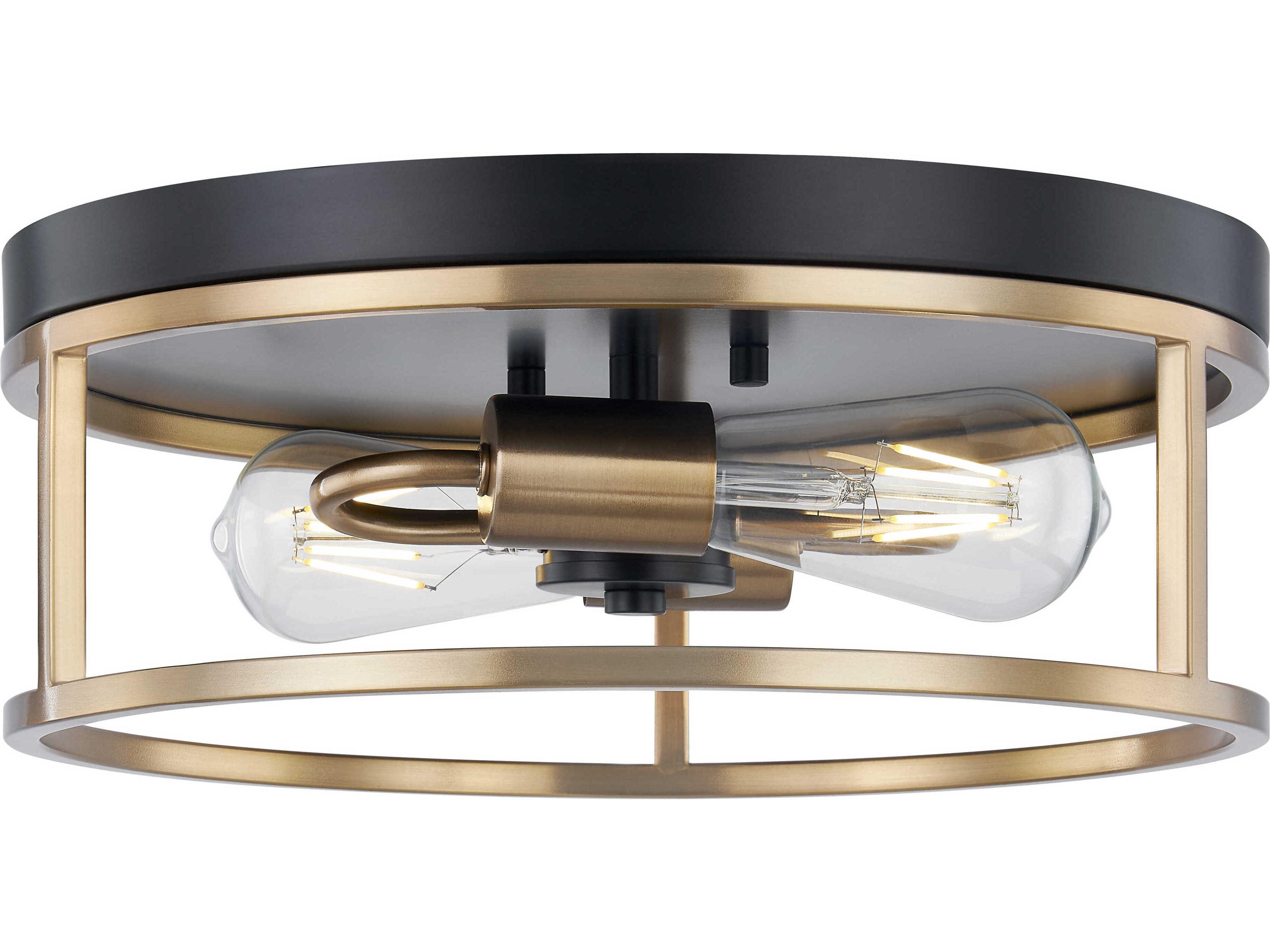 Knox 2-Light Matte Black Brass Gold Drum Flush Mount