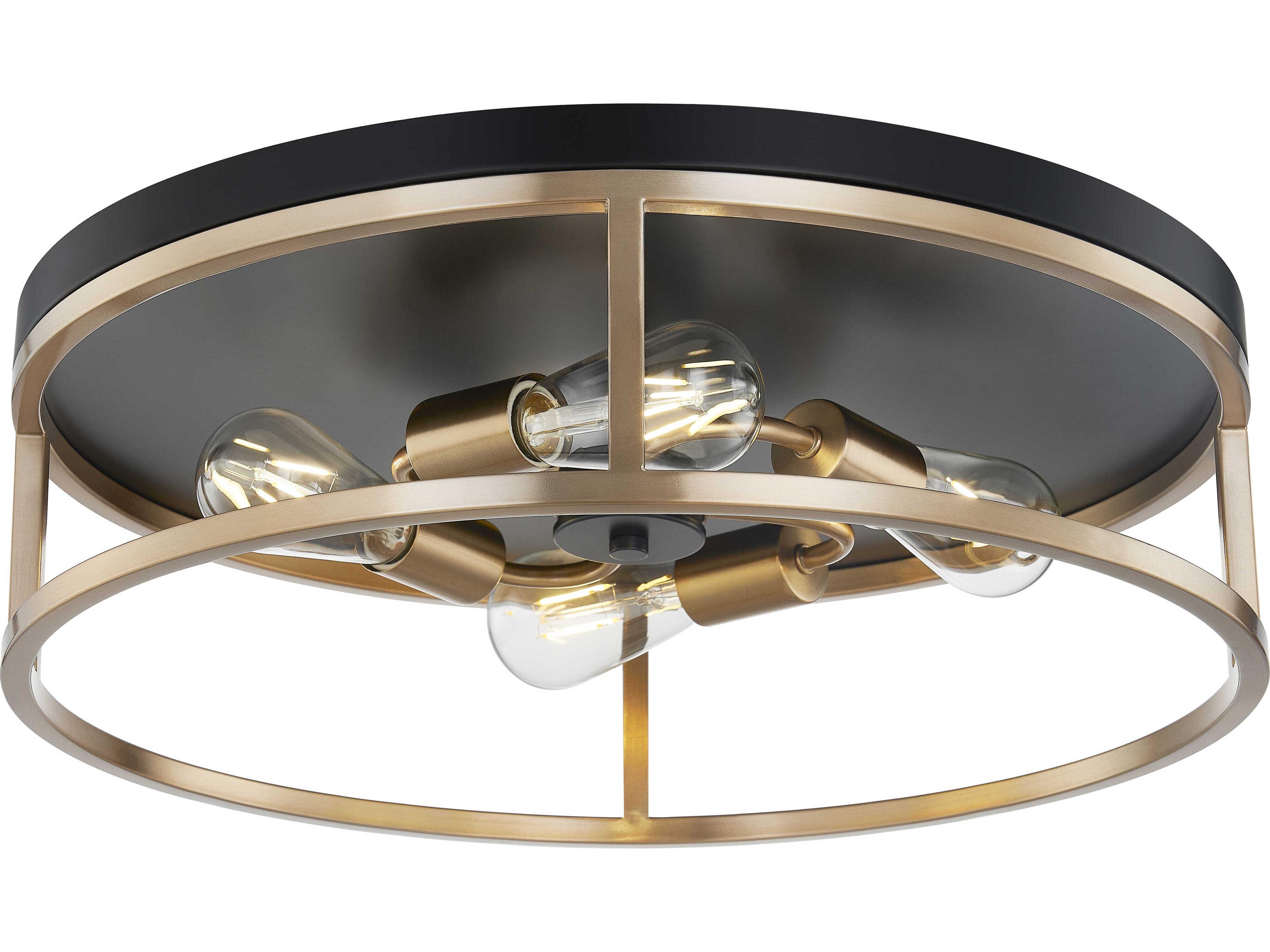 Justice Design Group Knox 4-Light Matte Black Brass Gold Drum Flush Mount